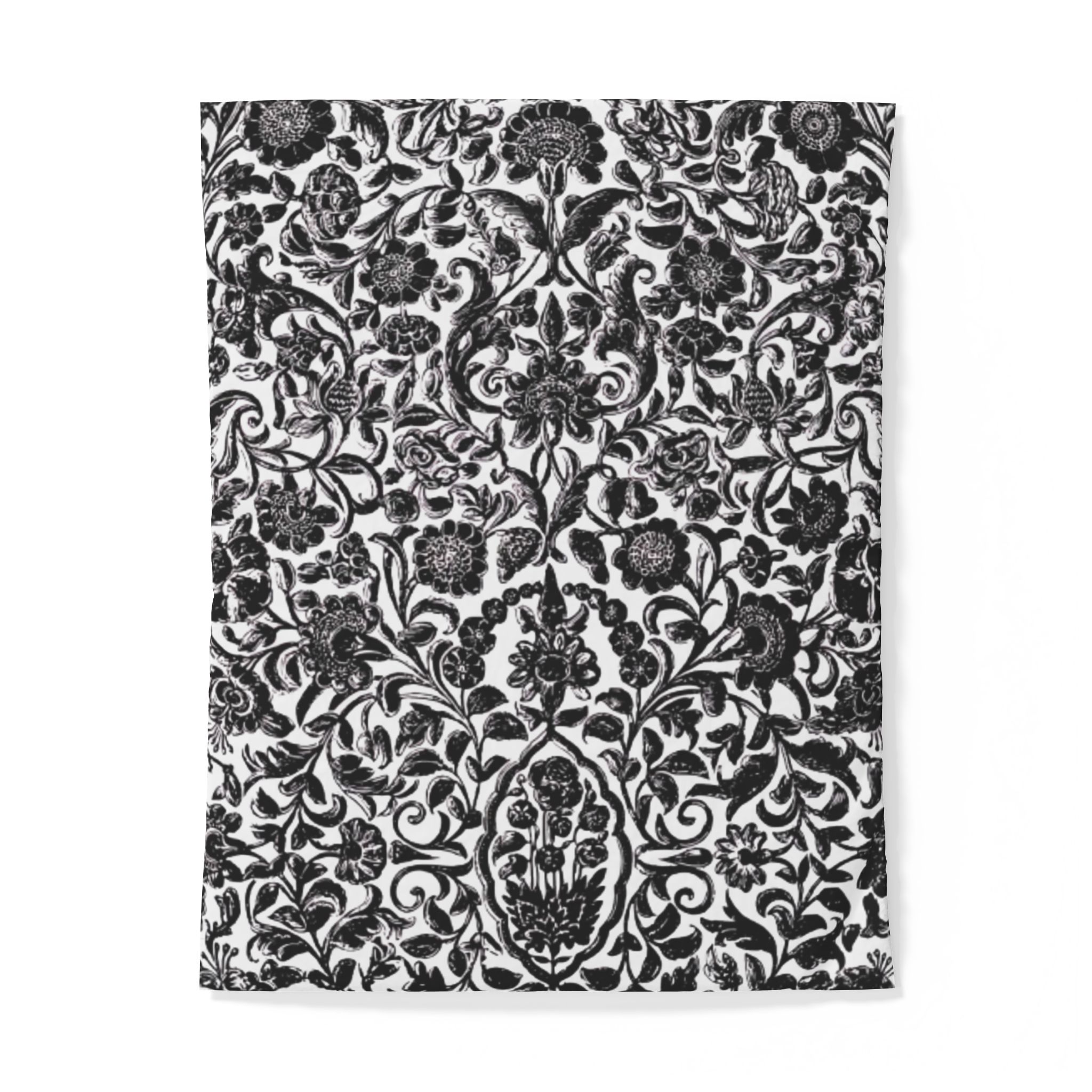 Black and White Botanical Damask Cotton Duvet Cover - Image 2