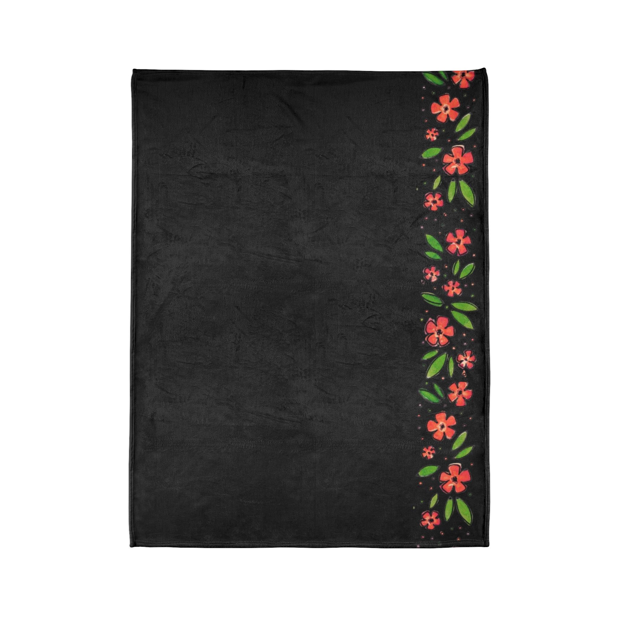Floral Border Soft Polyester Blanket — Black Red Blossom Throw - Image 10