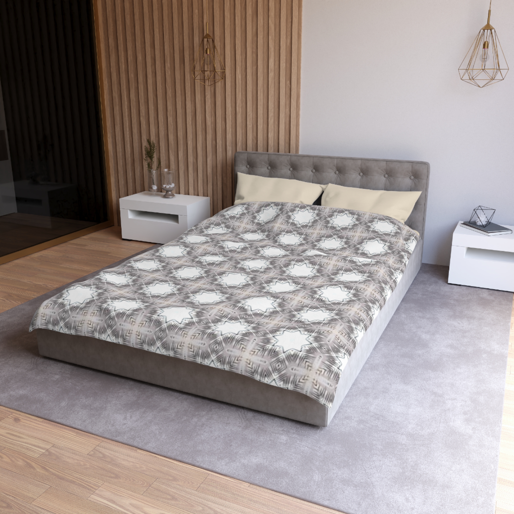 Gray Geometric Moroccan Star Microfiber Duvet Cover