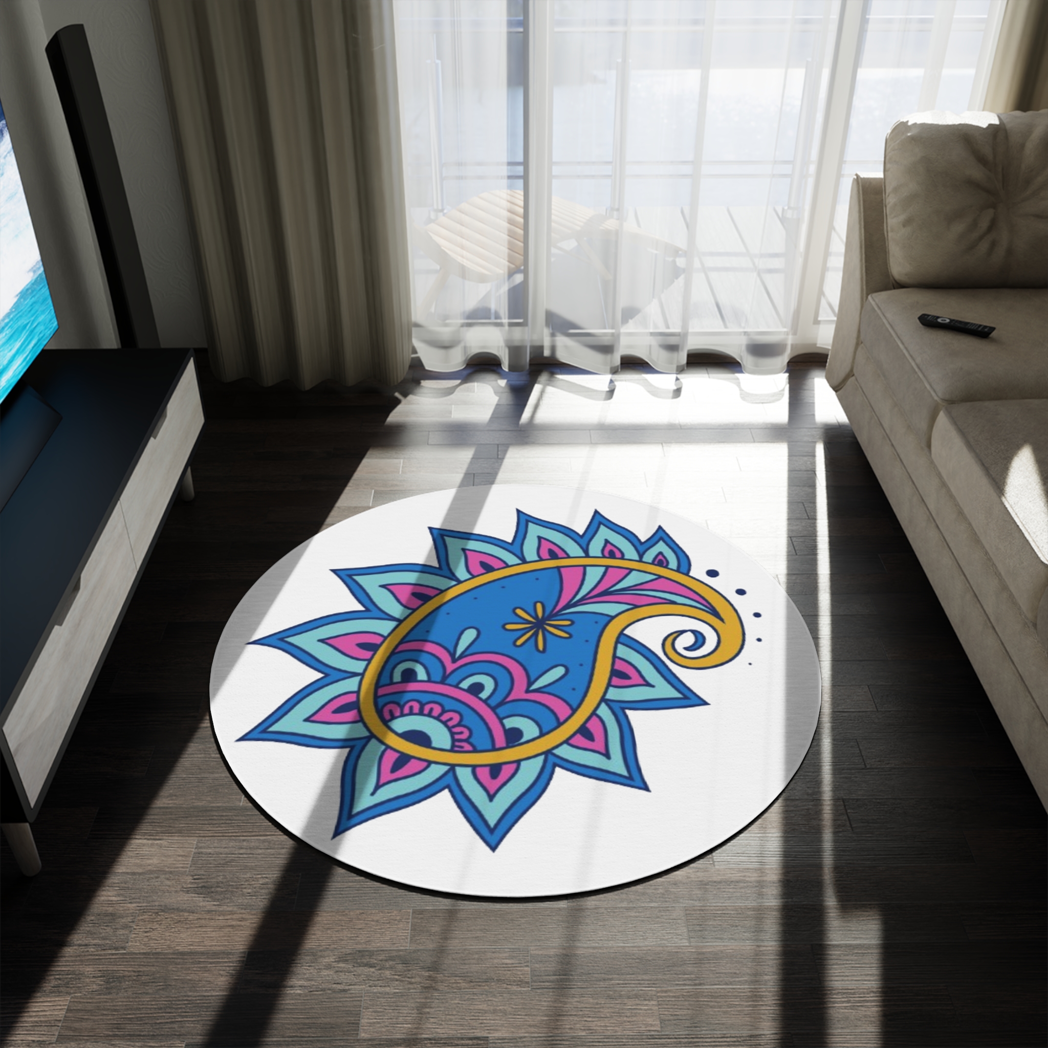 Boho Paisley Round Rug — Colorful Floral Accent Mat for Living Room, Bedroom & Yoga - Image 4