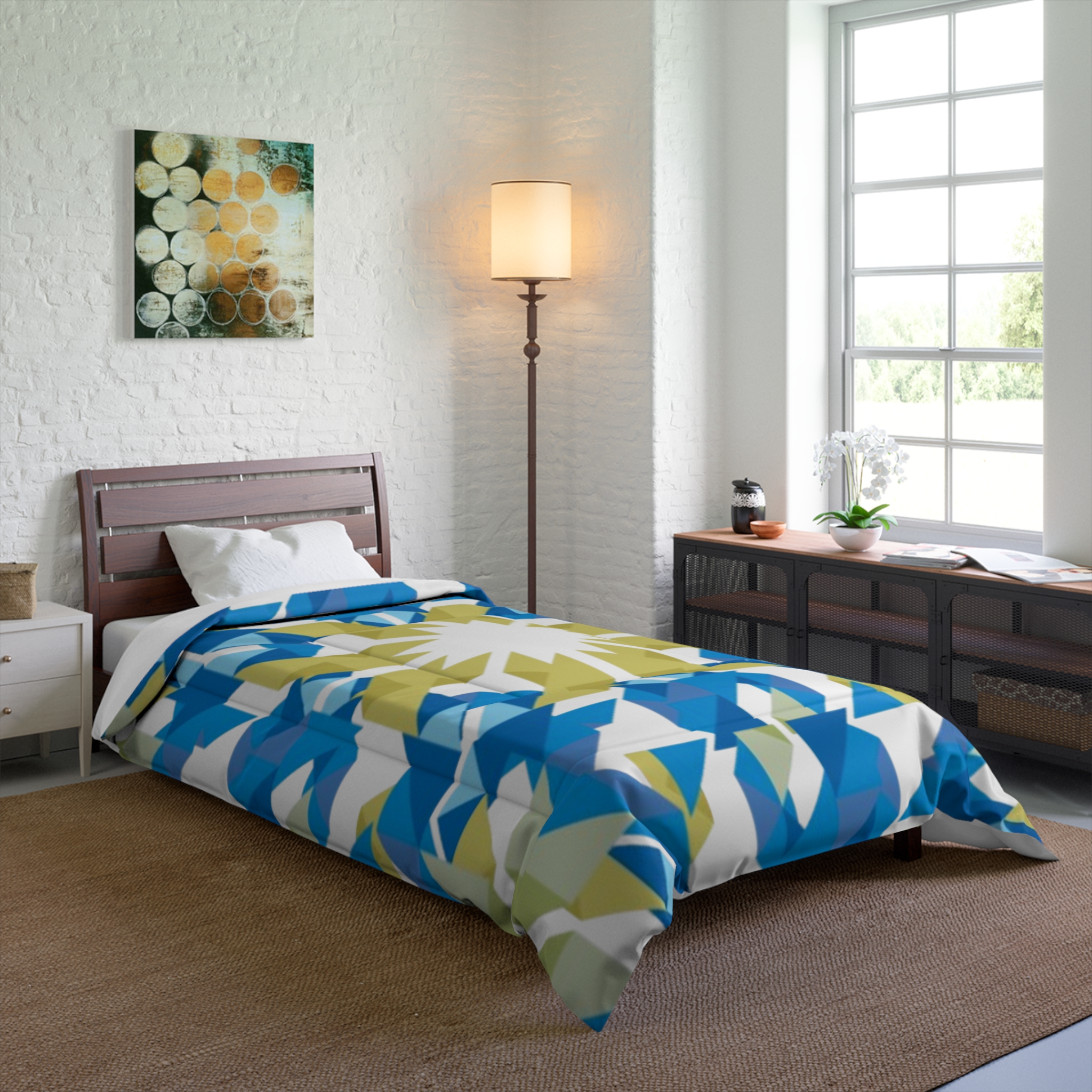 Blue Green Geometric Sunburst Comforter - Image 3