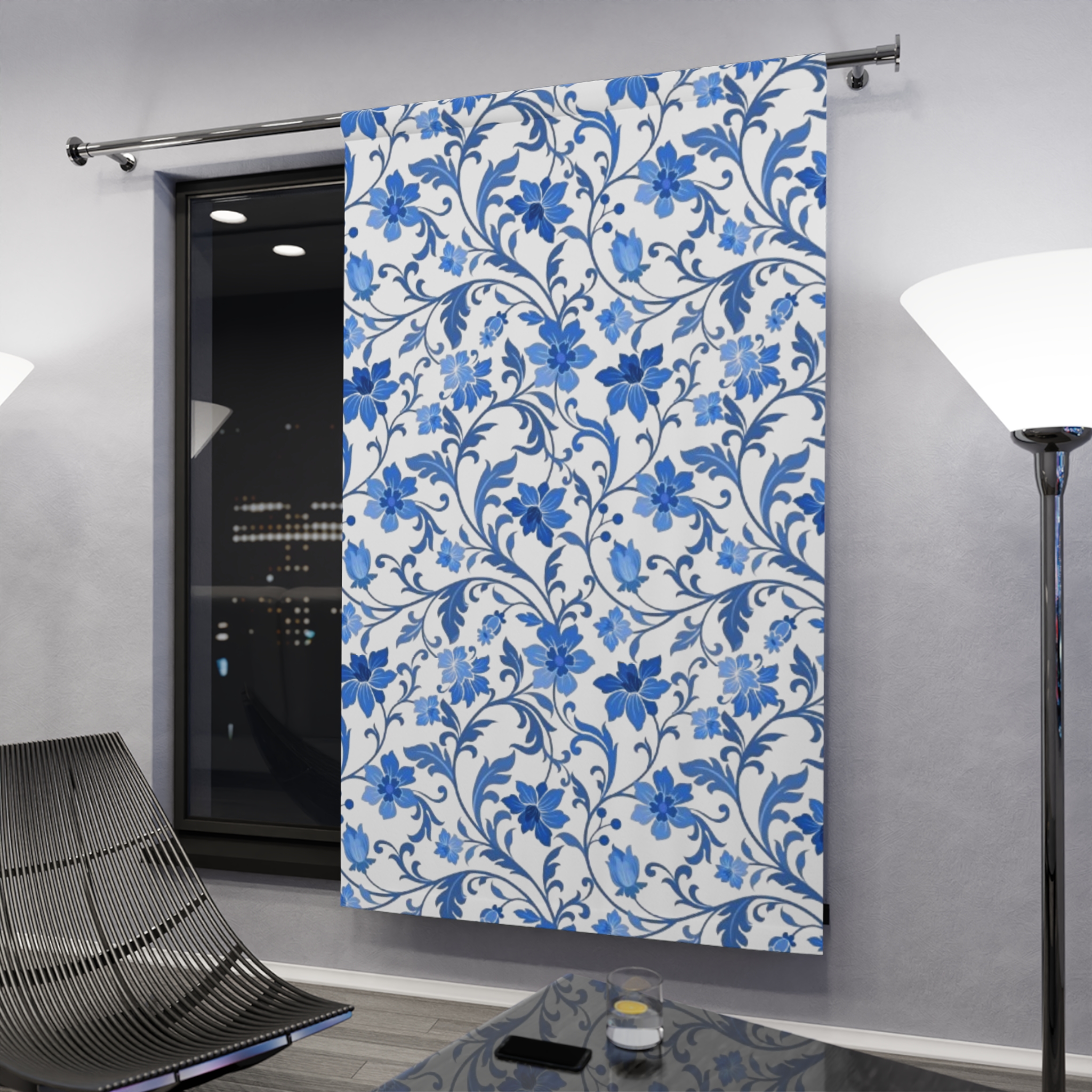 Blue Floral Vine Window Curtain - Image 4