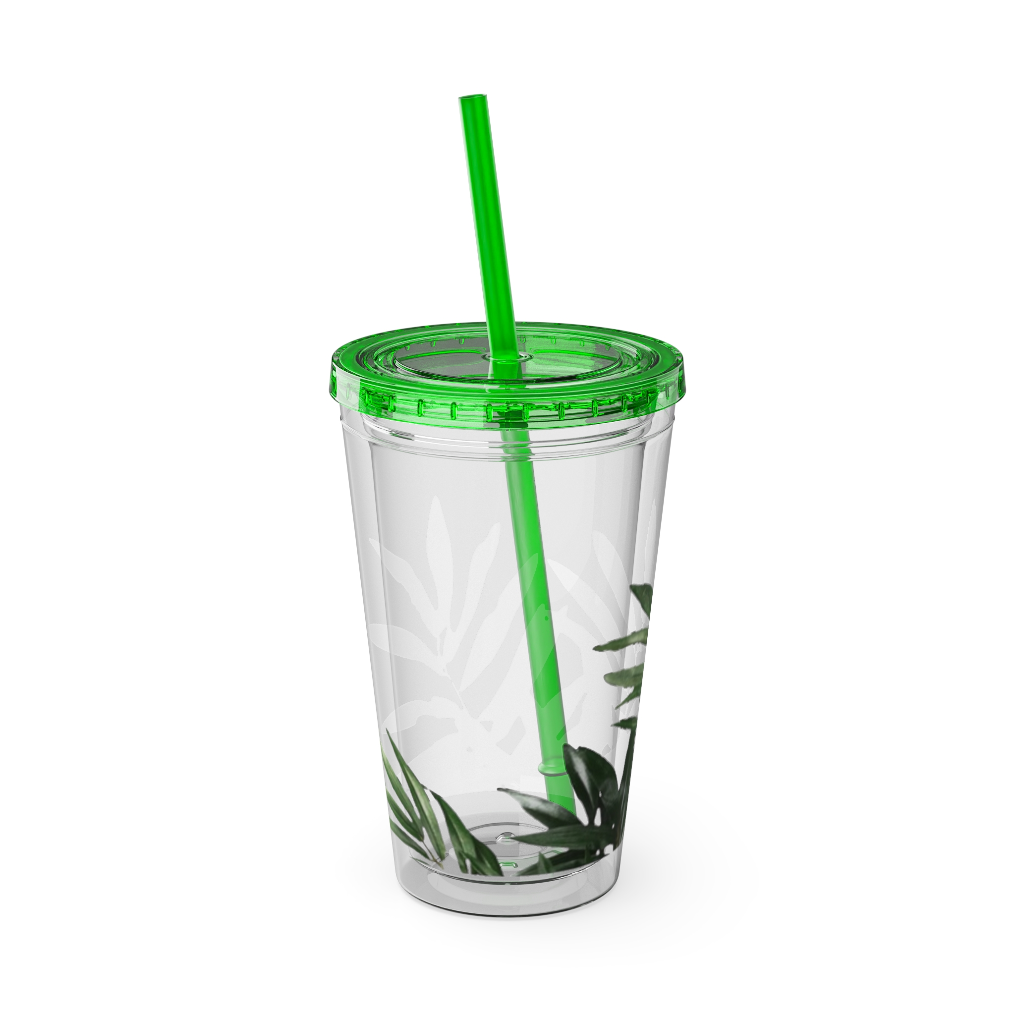 Tropical Green Leaves Tumbler | 16oz Straw Cup - Image 22