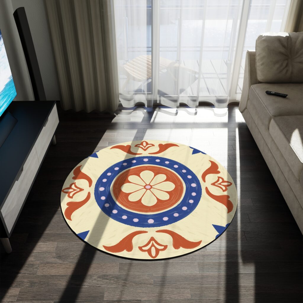 Vintage Floral Mandala Round Rug