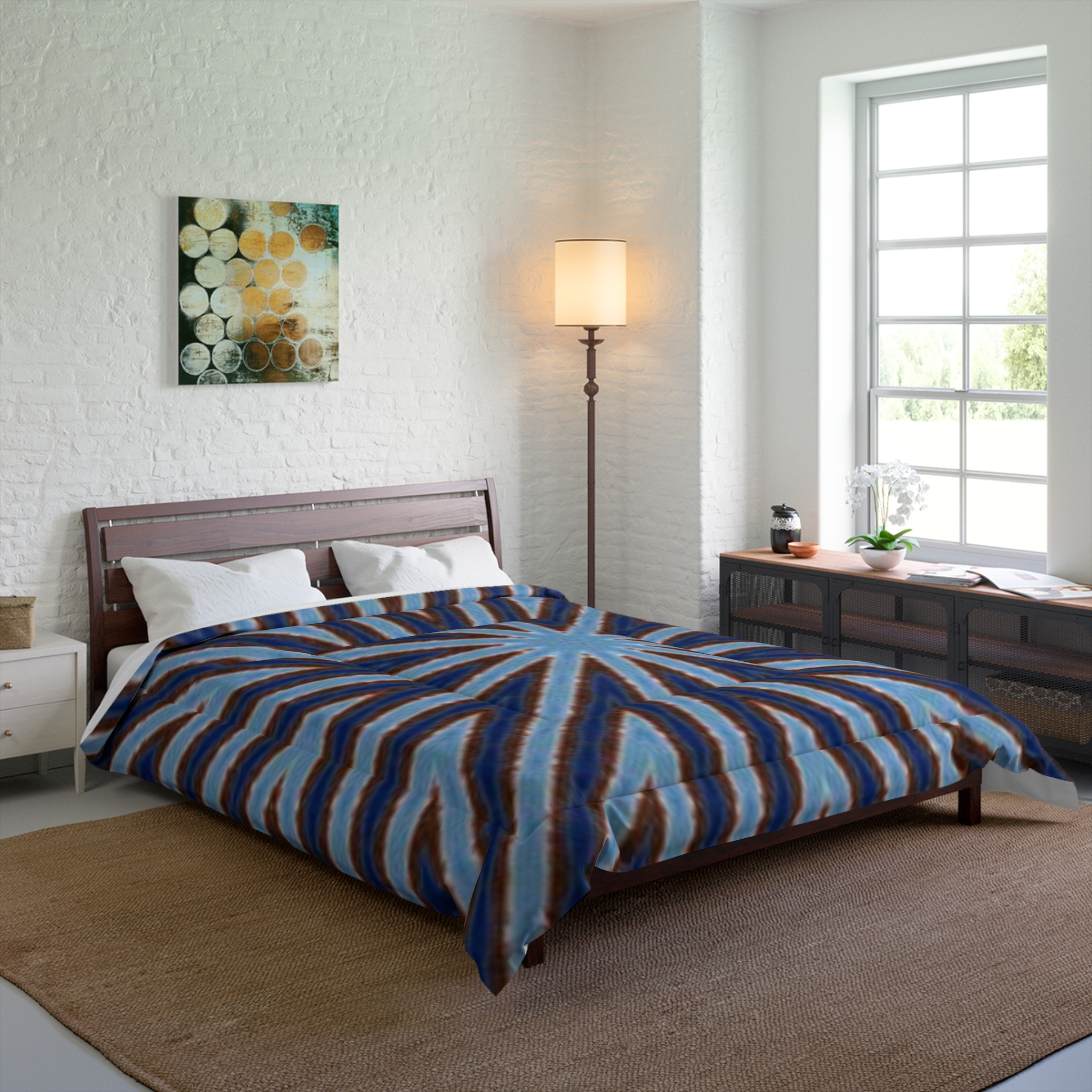 Blue and Brown Geometric Starburst Comforter - Image 6
