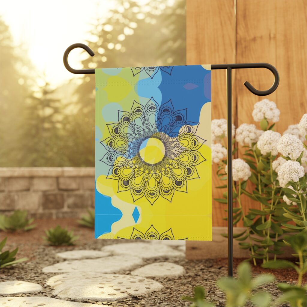 Sunflower Mandala Garden Flag — Colorful Blue & Yellow Outdoor House Banner