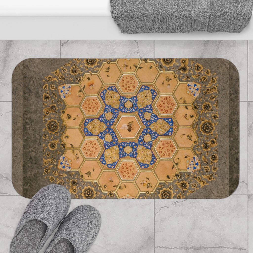 Ornate Moroccan Tile Bath Mat — Vintage Floral Geometric Bathroom Rug