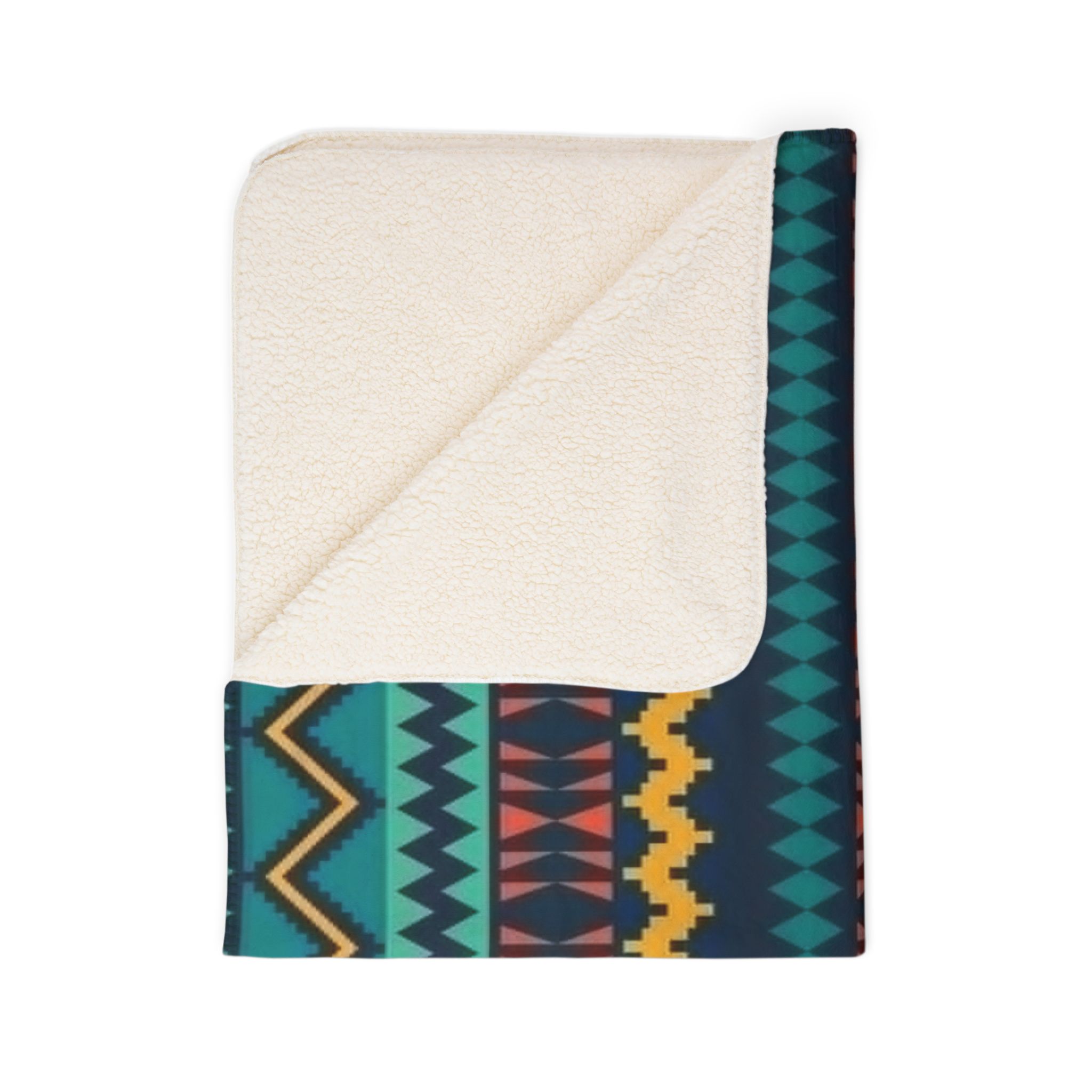 Aztec Teal Fleece Sherpa Blanket — Tribal Geometric Cozy Throw - Image 19