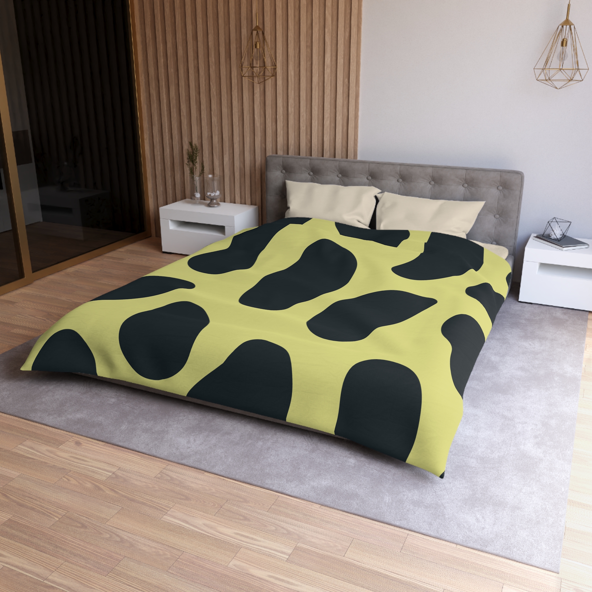 Black and Yellow Abstract Pattern Microfiber Duvet Cover - Image 9