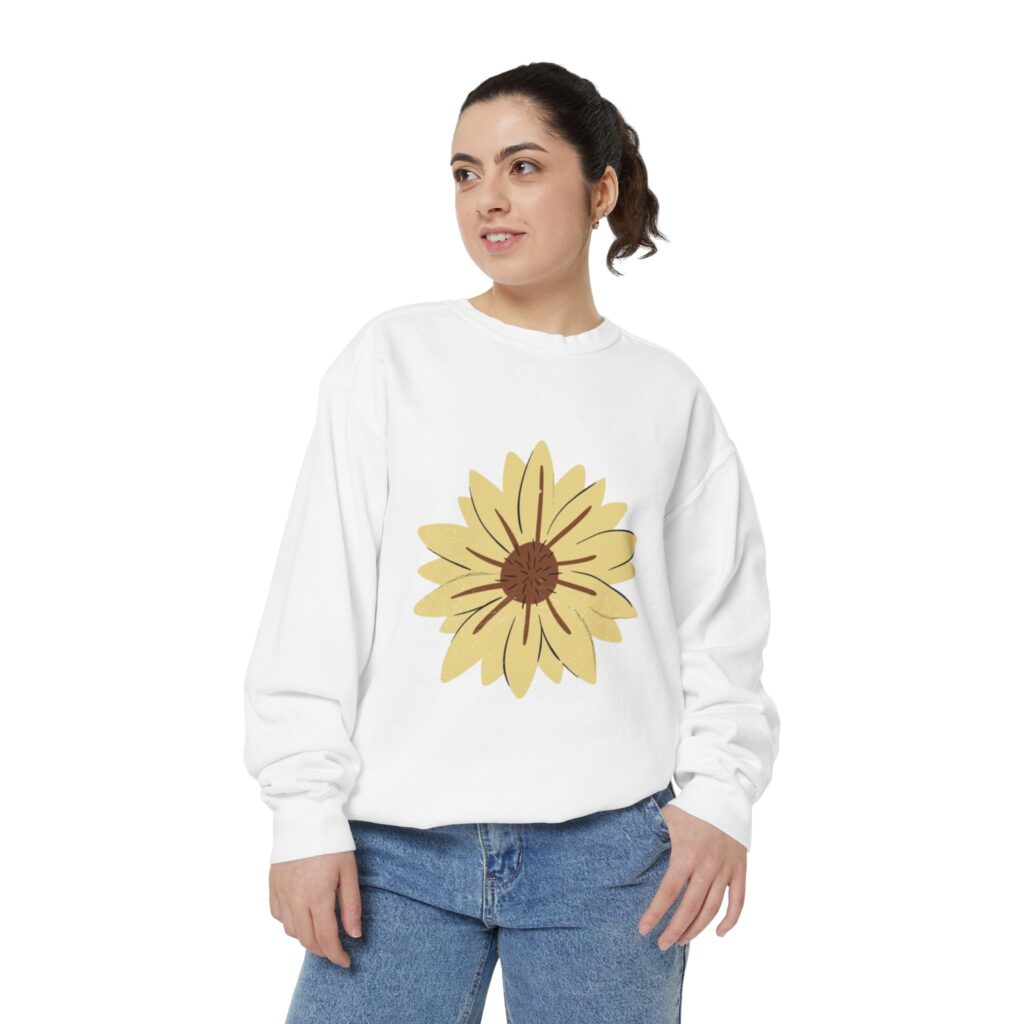Yellow Sunflower Sweatshirt | Floral Illustration, Casual Crewneck