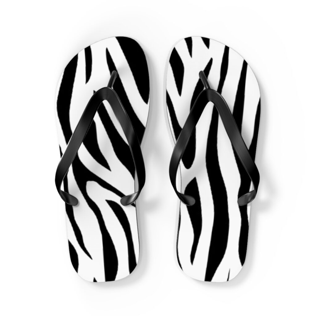 Zebra Stripe Flip Flops | Black White Animal Print Sandals