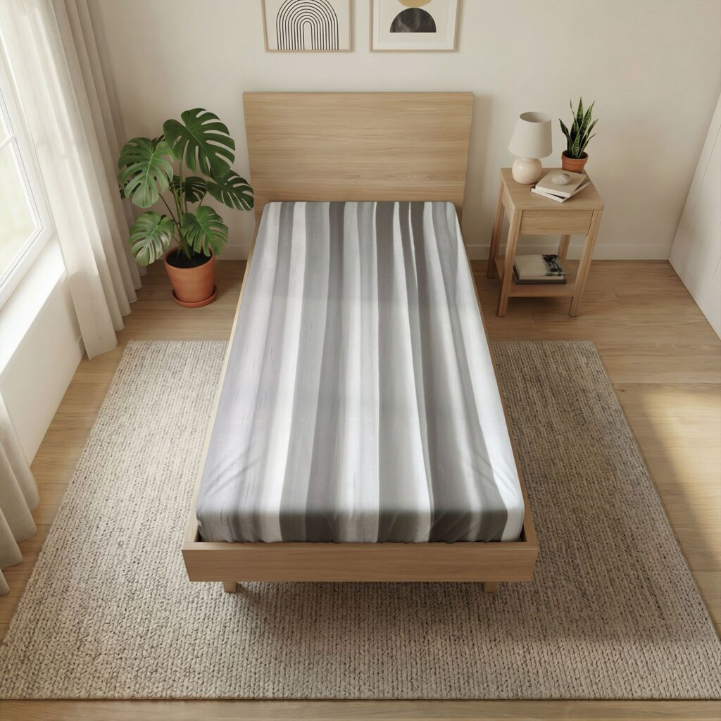 Gray Striped Twin Flat Sheet – Minimalist Vertical Stripe Bedding