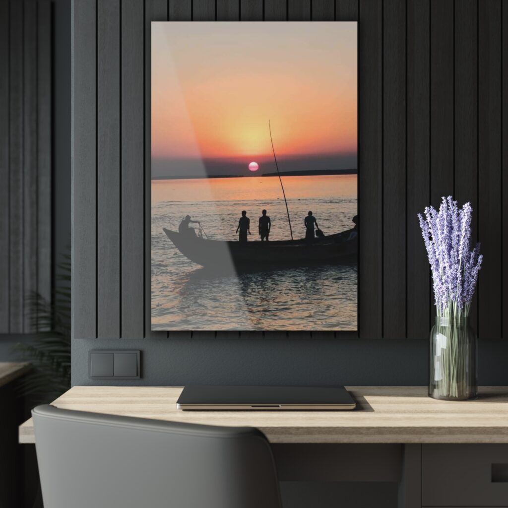 Sunset Fishing Boat Acrylic Print — French Cleat Wall Art
