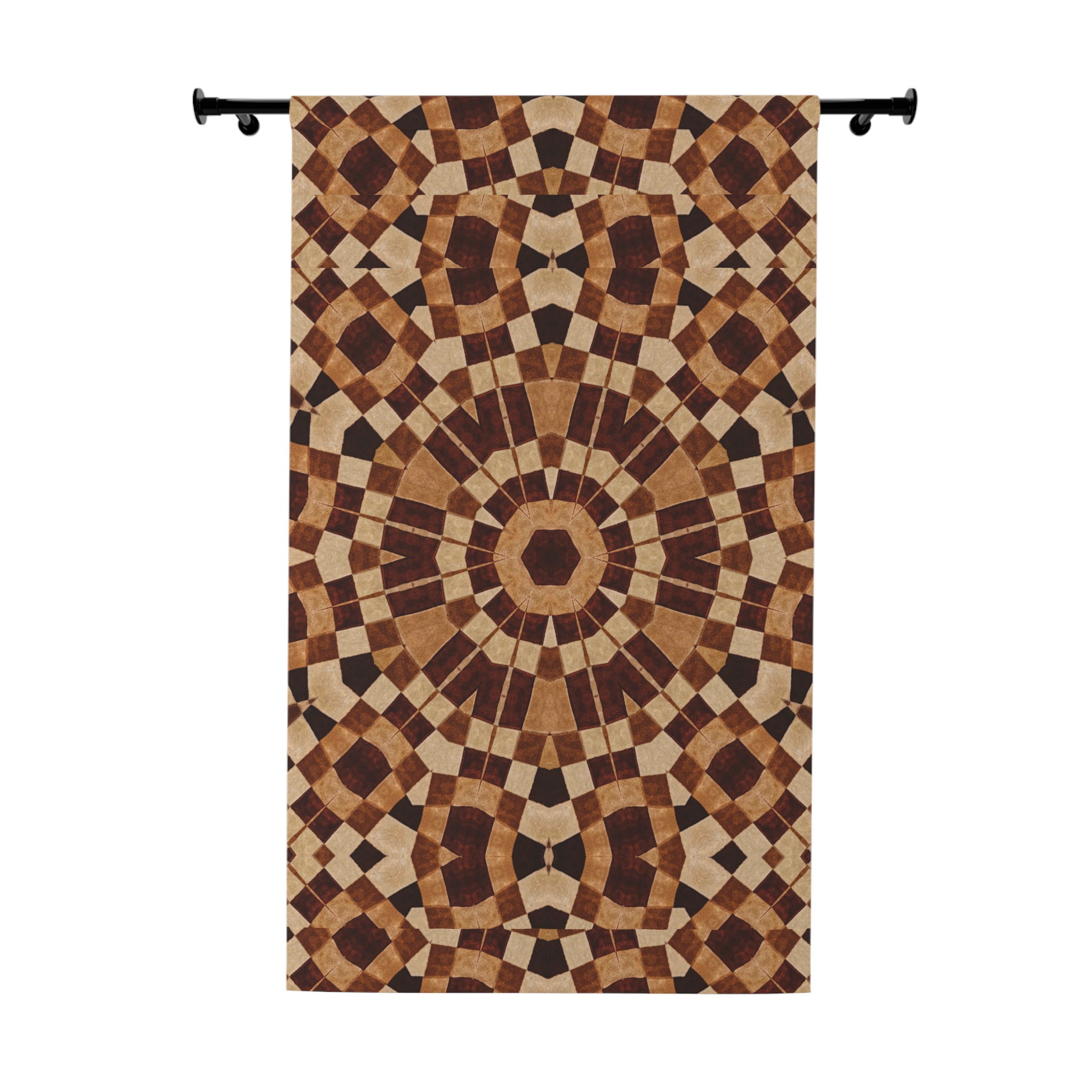 Bohemian Mosaic Window Curtain - Brown Geometric Tapestry Panel - Image 2