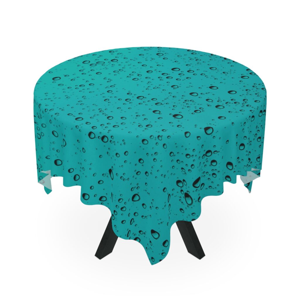 Turquoise Raindrop Tablecloth – Aqua Water Droplet Pattern for Kitchen & Patio