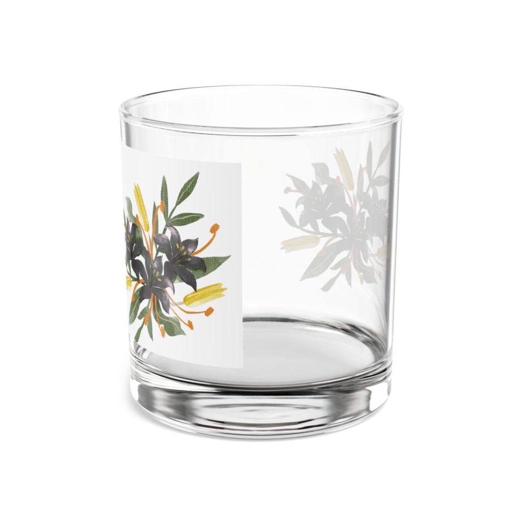 Yellow Lily Illustration Rocks Glass | 10oz Floral Barware