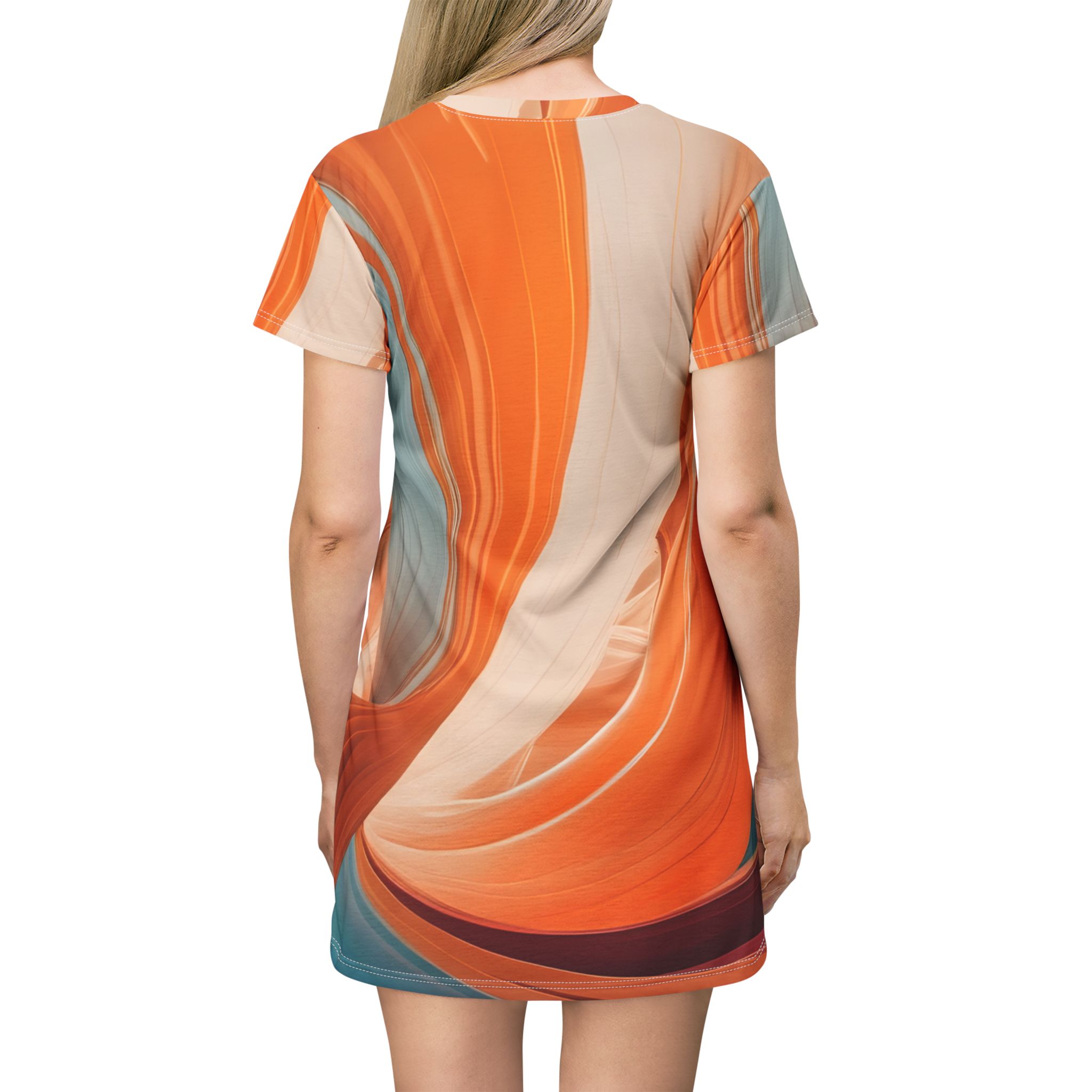 Abstract Orange Swirl T-Shirt Dress - Image 4