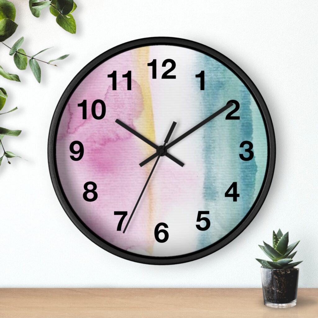 Watercolor Stripe Clock wall clock | Pastel Pink Teal Yellow Abstract Timepiece