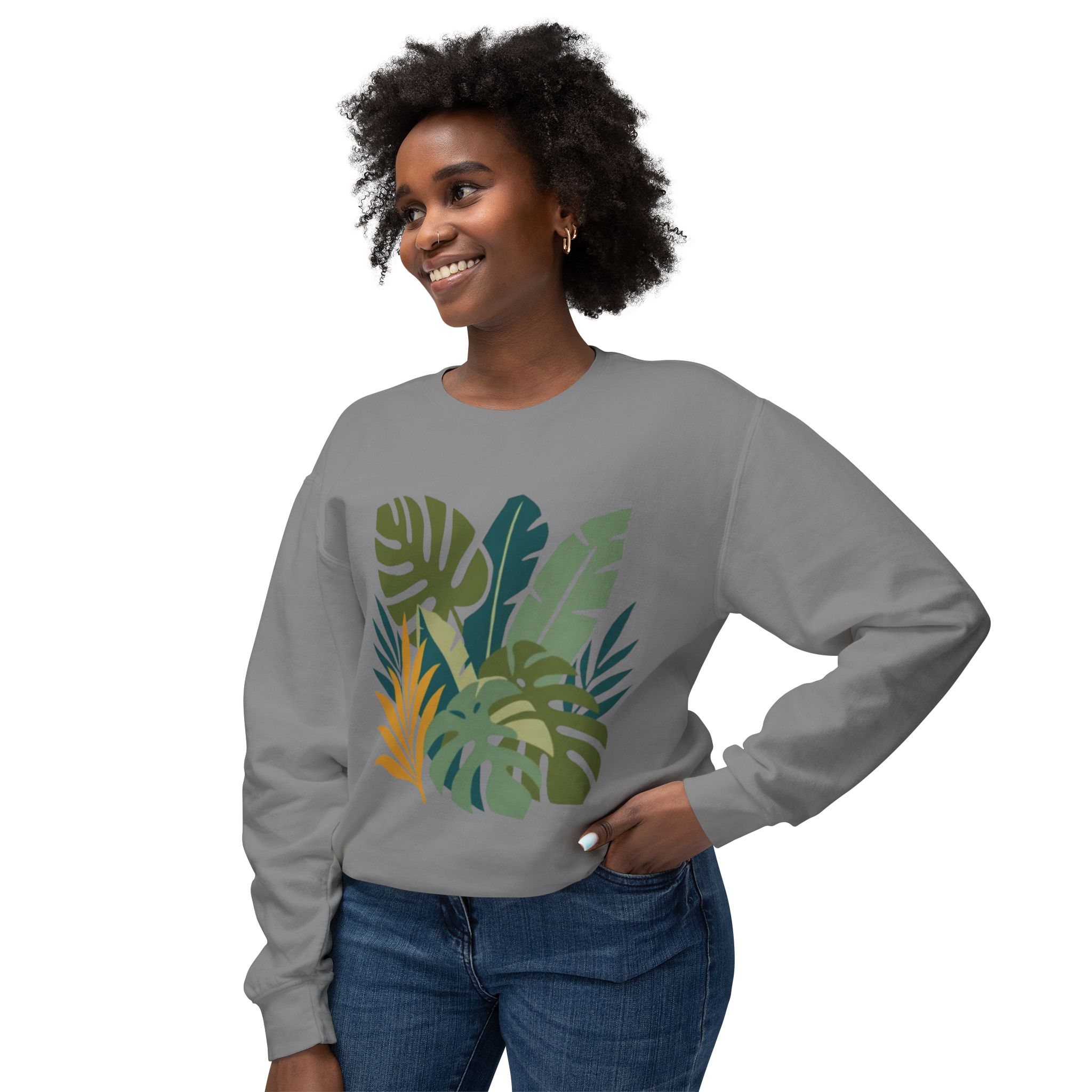 Tropical Leaf Botanical Print Sweatshirt - Image 31