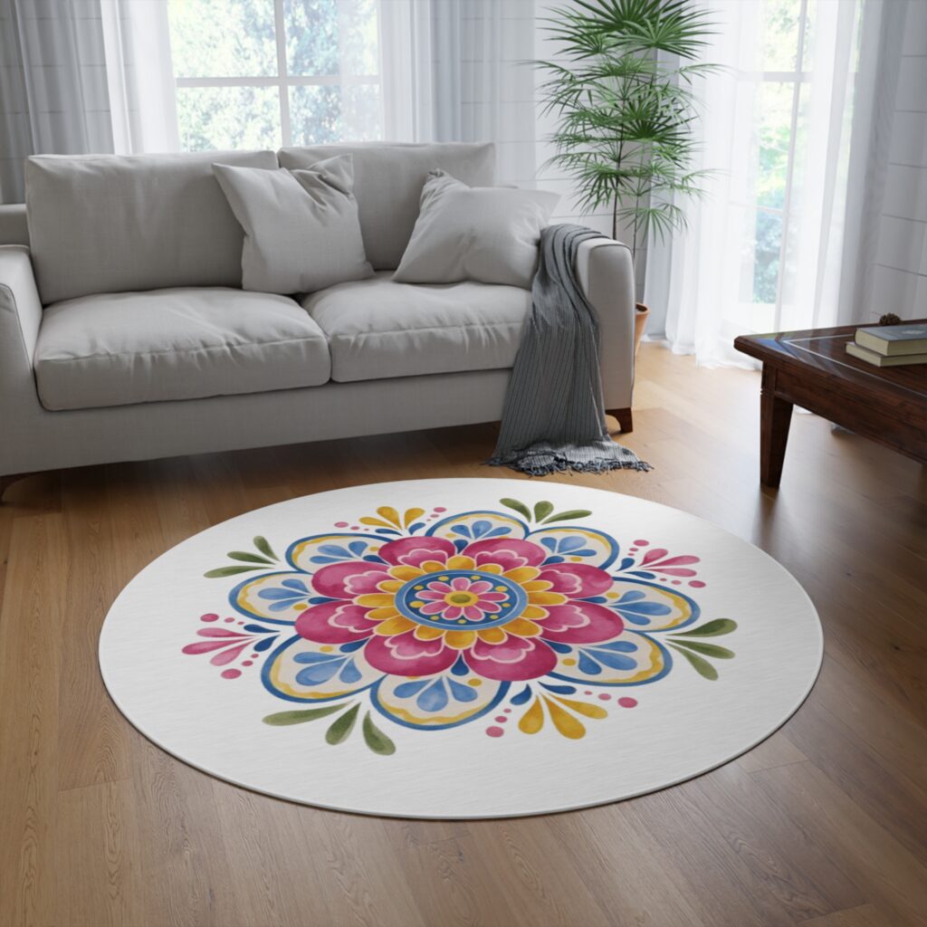 Colorful Floral Mandala Round Rug