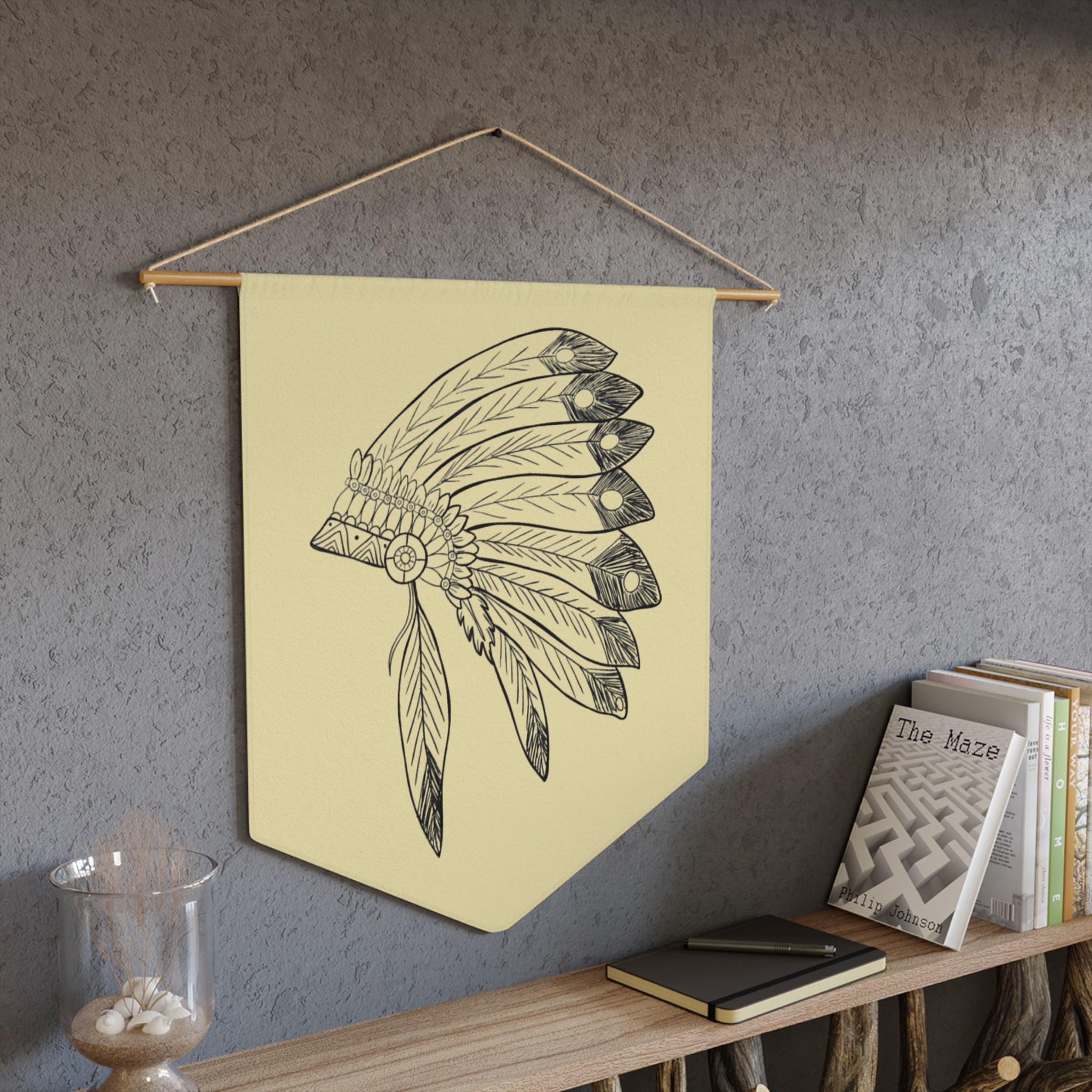 Boho Feather Headdress Pennant Wall Banner — Neutral Tribal Nursery Decor - Image 4