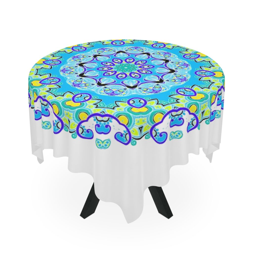 Blue Mandala Tablecloth — Vibrant Mediterranean-Inspired Cotton Table Cover