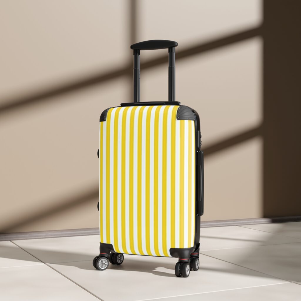 Yellow Striped Rolling Suitcase
