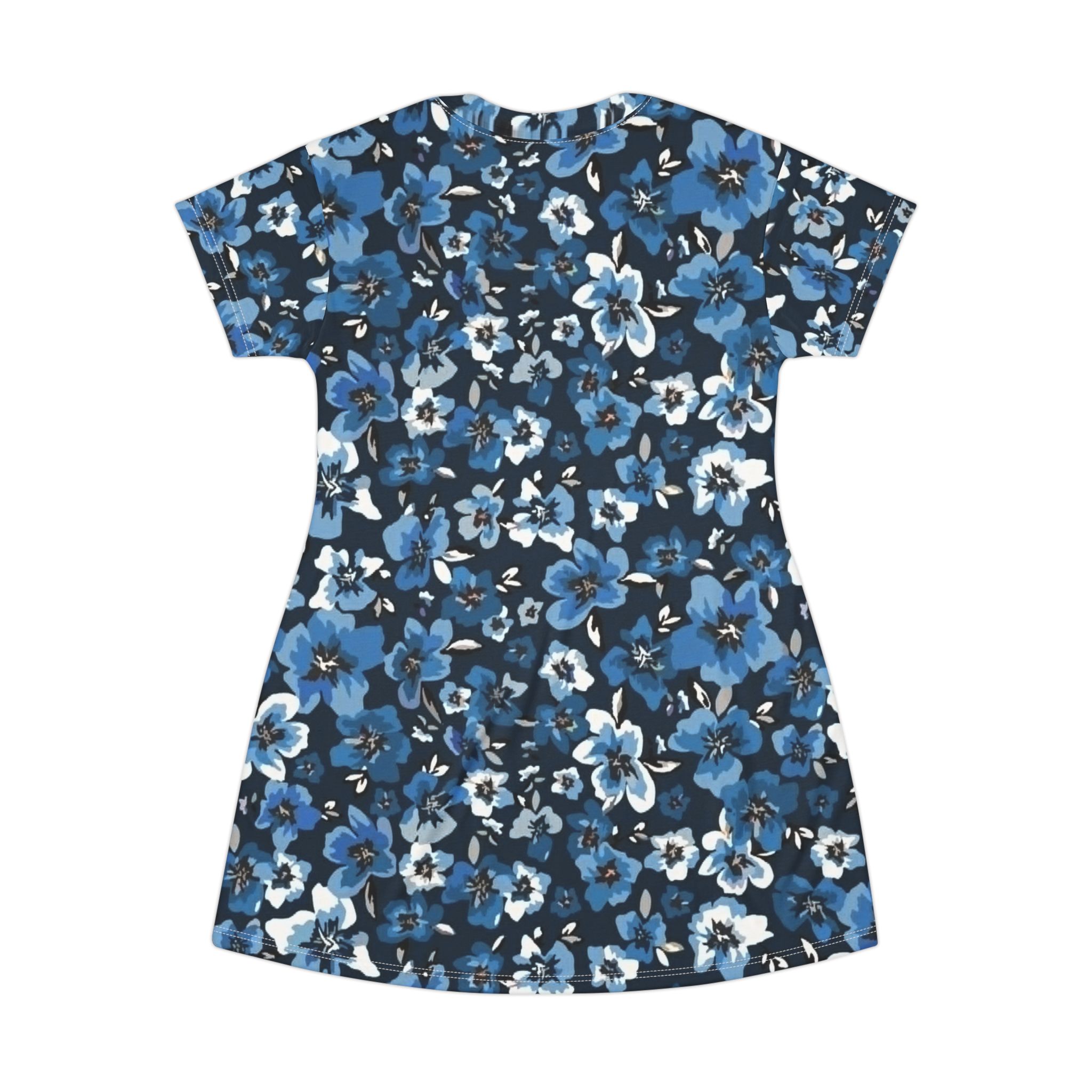 Blue Floral T-Shirt Dress - All-Over Print Casual Summer Dress - Image 3