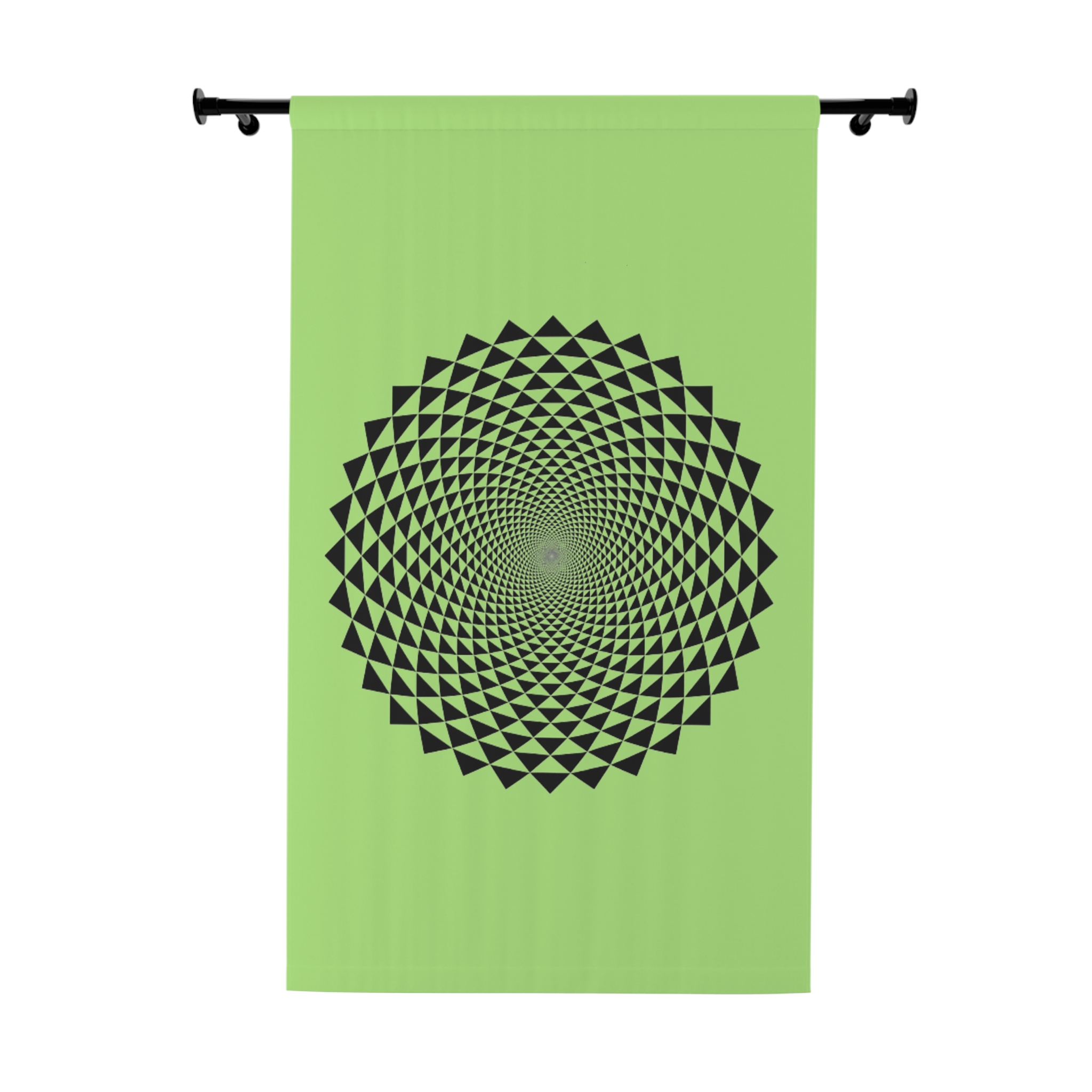 Geometric Spiral Window Curtain - Green Black Optical Print