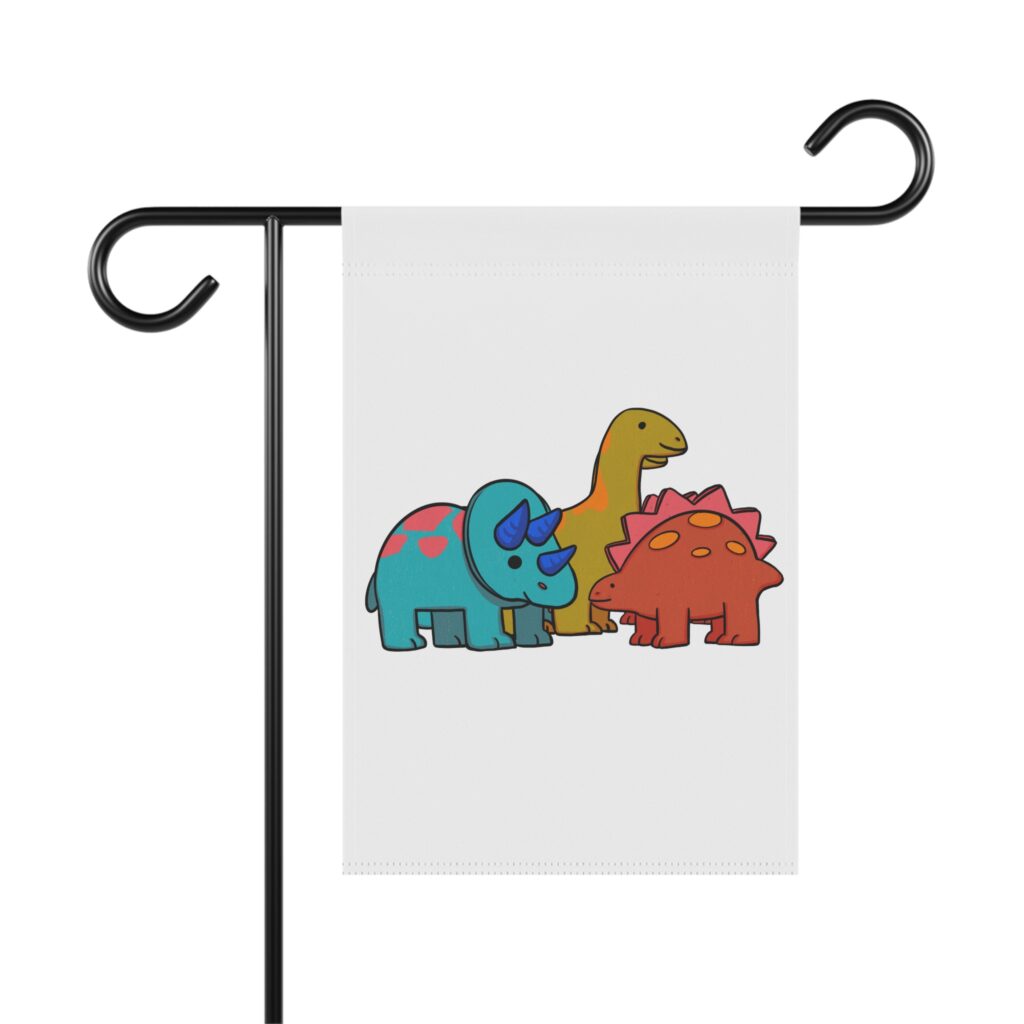 Dinosaur Trio Garden Flag – Cute Colorful Dino Yard Banner