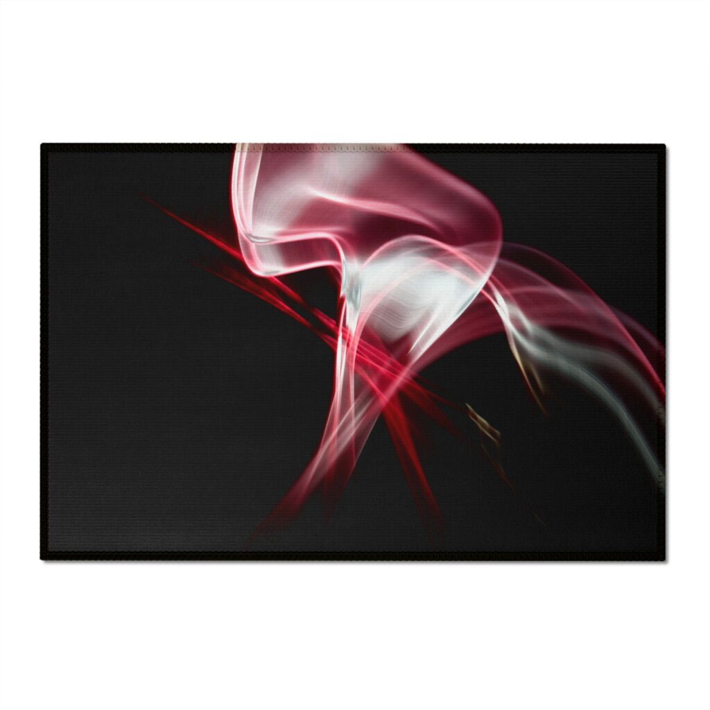 Abstract Red Smoke Washable Chenille Rug — Modern Accent Floor Mat