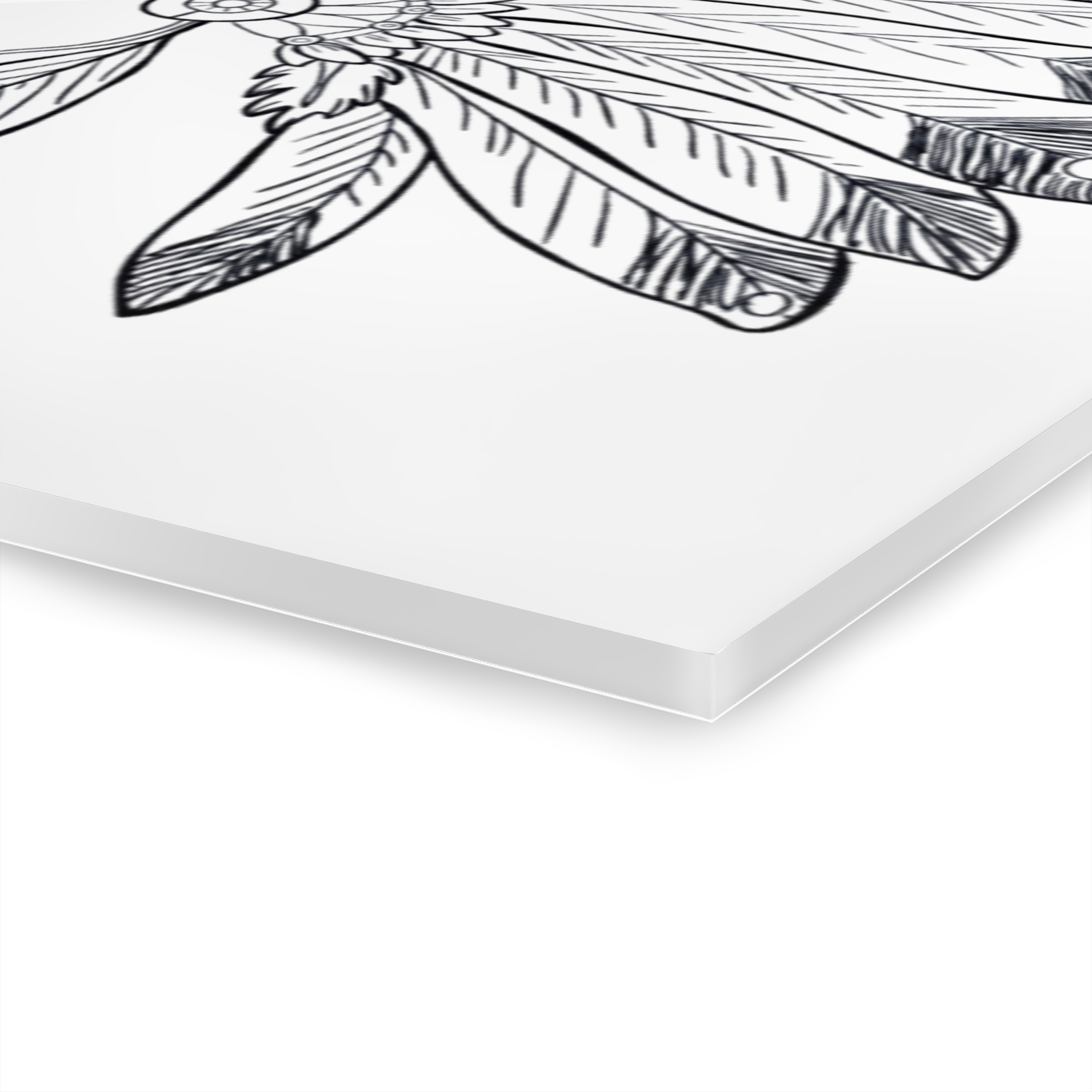 Acrylic Wall Art - Hand-Drawn Feather Headdress Print (French Cleat) - Image 8