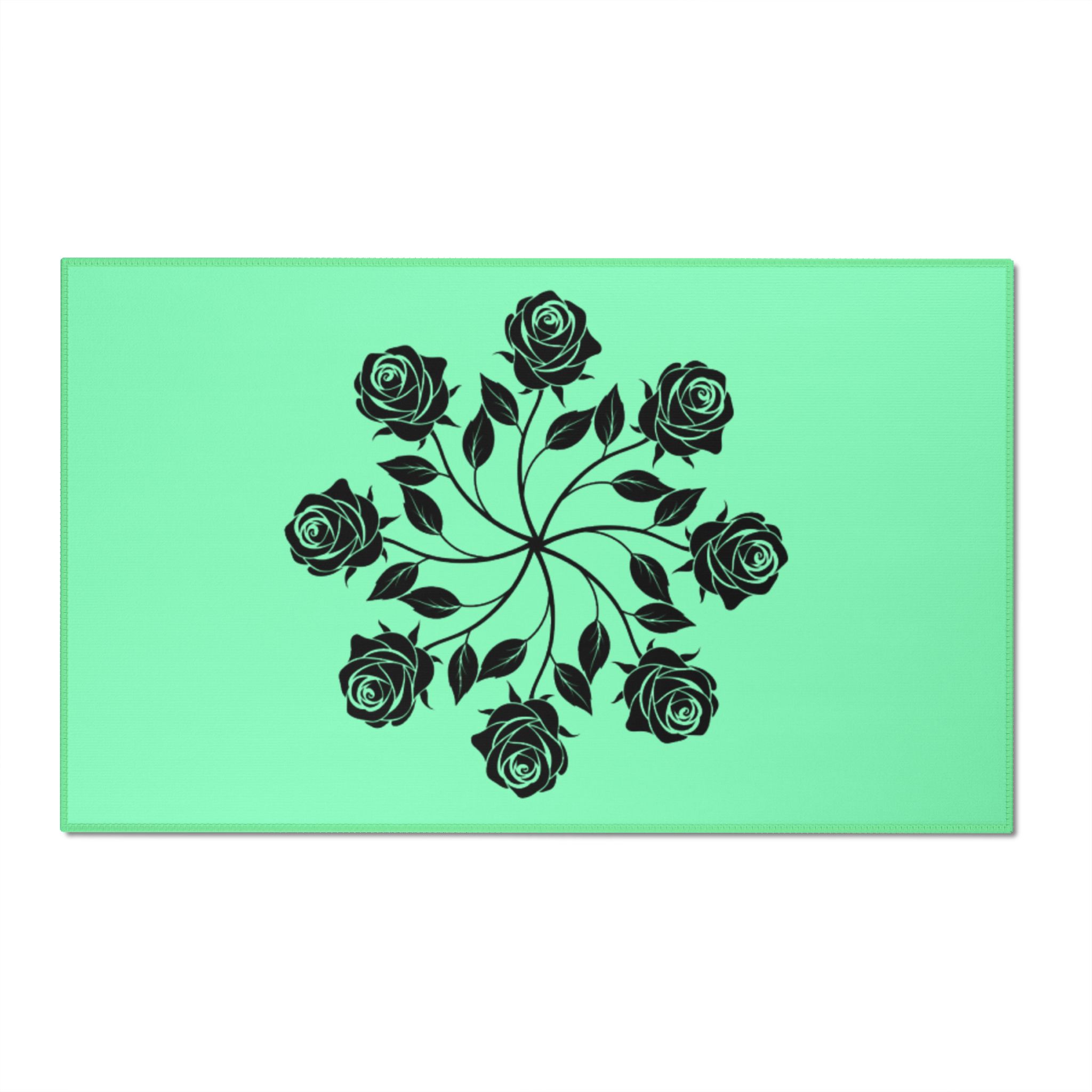 Chenille Rug — Black Rose Mandala on Mint Washable Accent Rug - Image 3