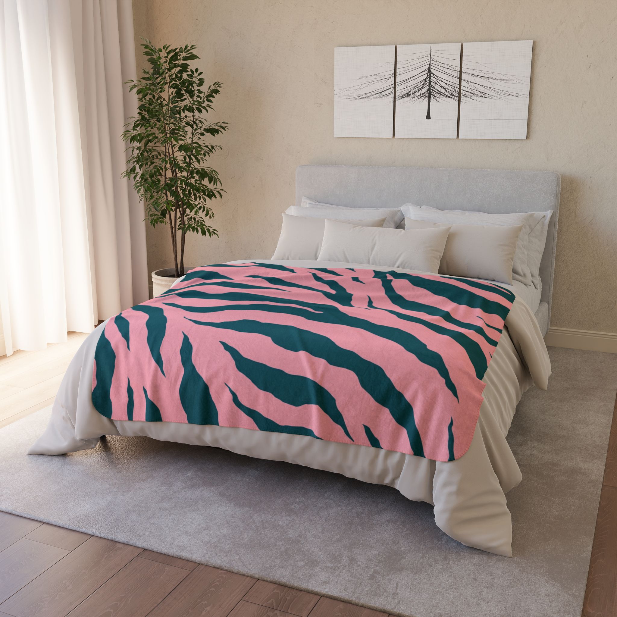 Pink Teal Zebra Print Sherpa Blanket — Cozy Fleece Throw for Home, Dorm & Gifts - Image 10