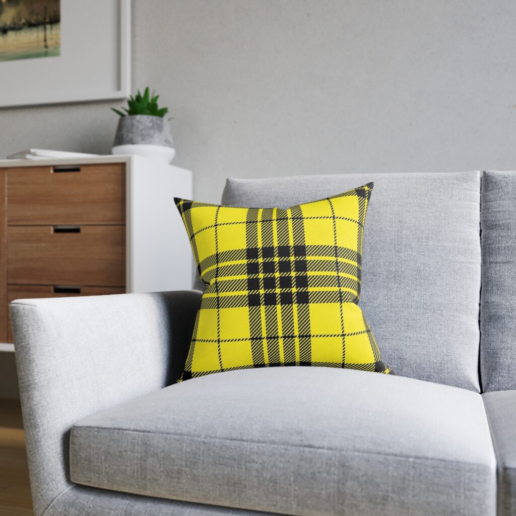Yellow Black Plaid Square Pillow