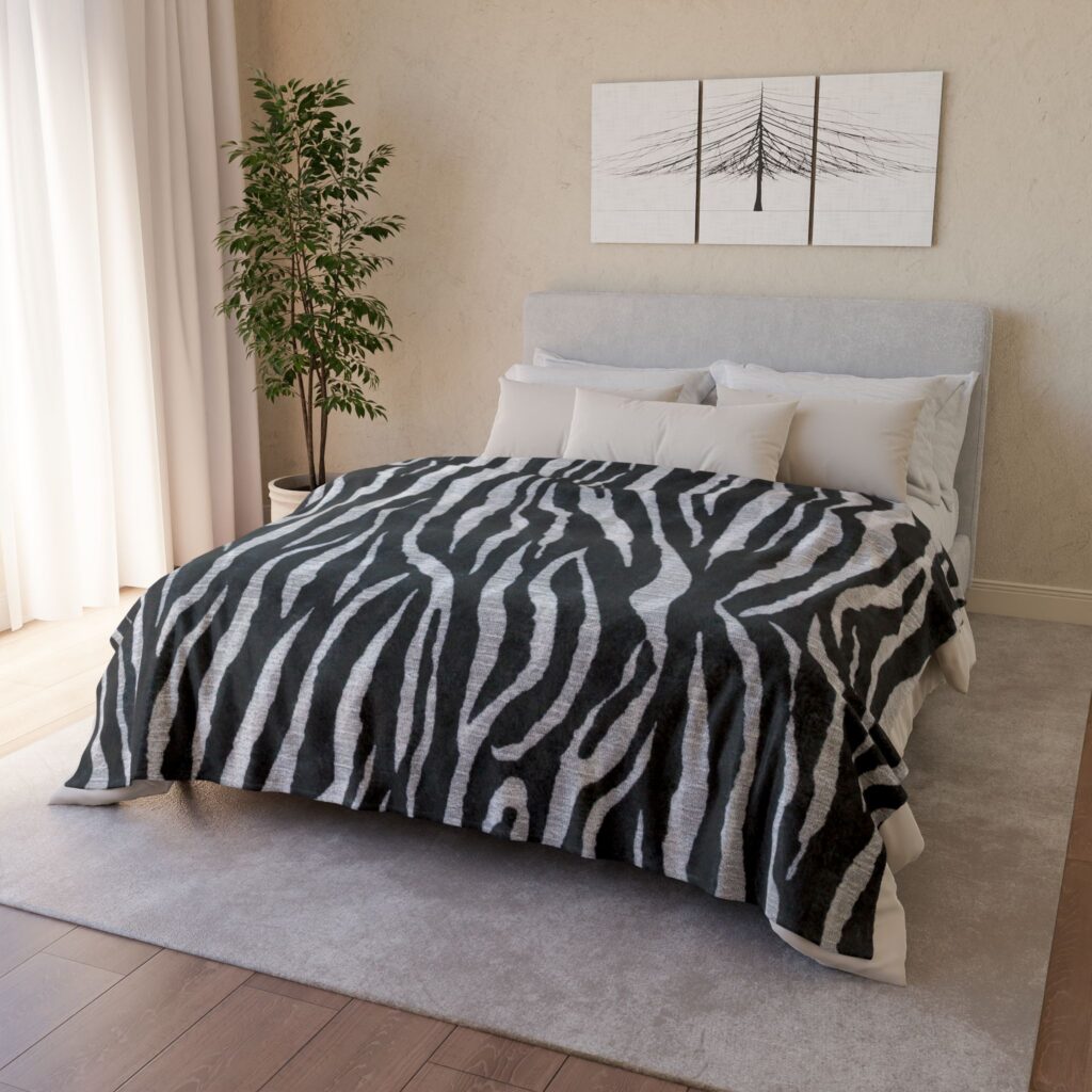 Zebra Print Plush Polyester Blanket — Black & White Animal Print Throw