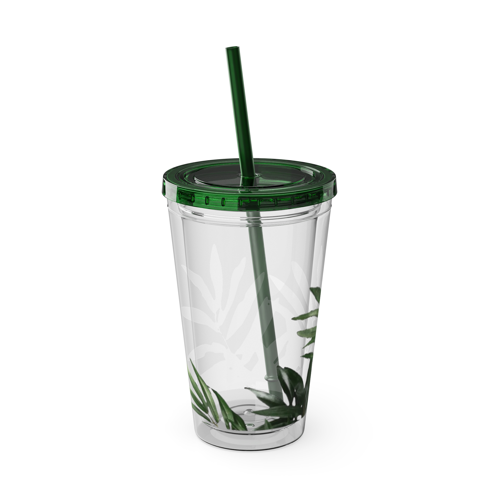 Tropical Green Leaves Tumbler | 16oz Straw Cup - Image 3