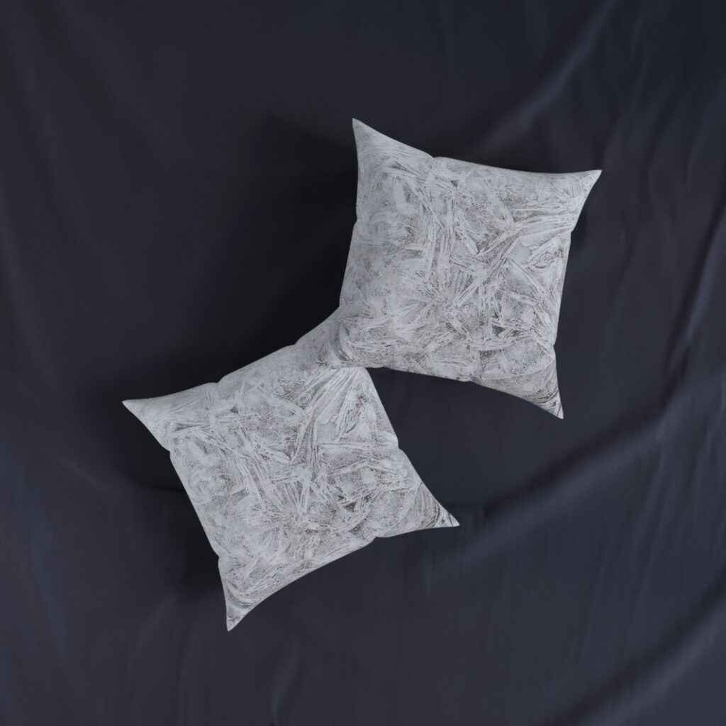 Frosted Ice Texture Square Pillow — Winter Snowflake Accent Cushion