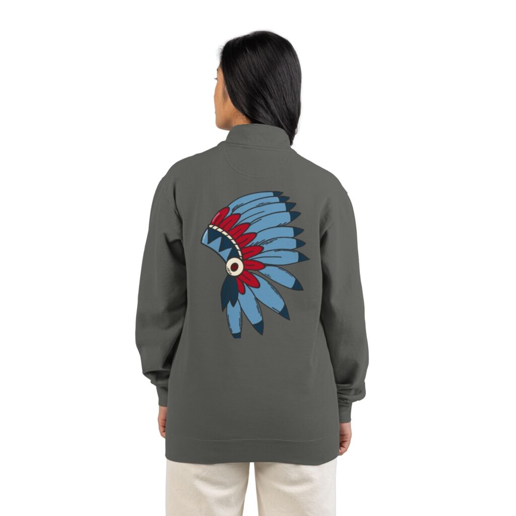 Quarter-Zip Sweatshirt with Colorful Native-Inspired Headdress Design