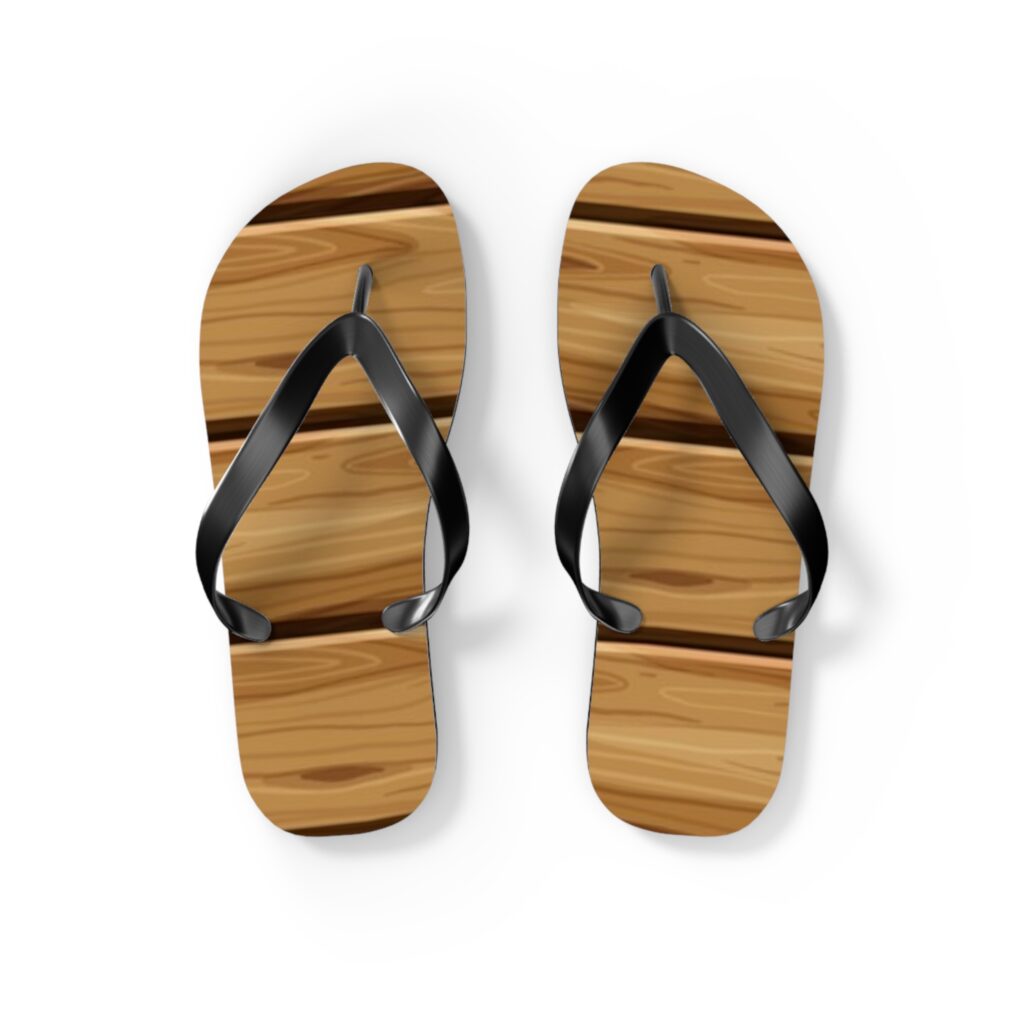 Wood Plank Flip Flops — Beachy Summer Sandal with Rustic Deck Print