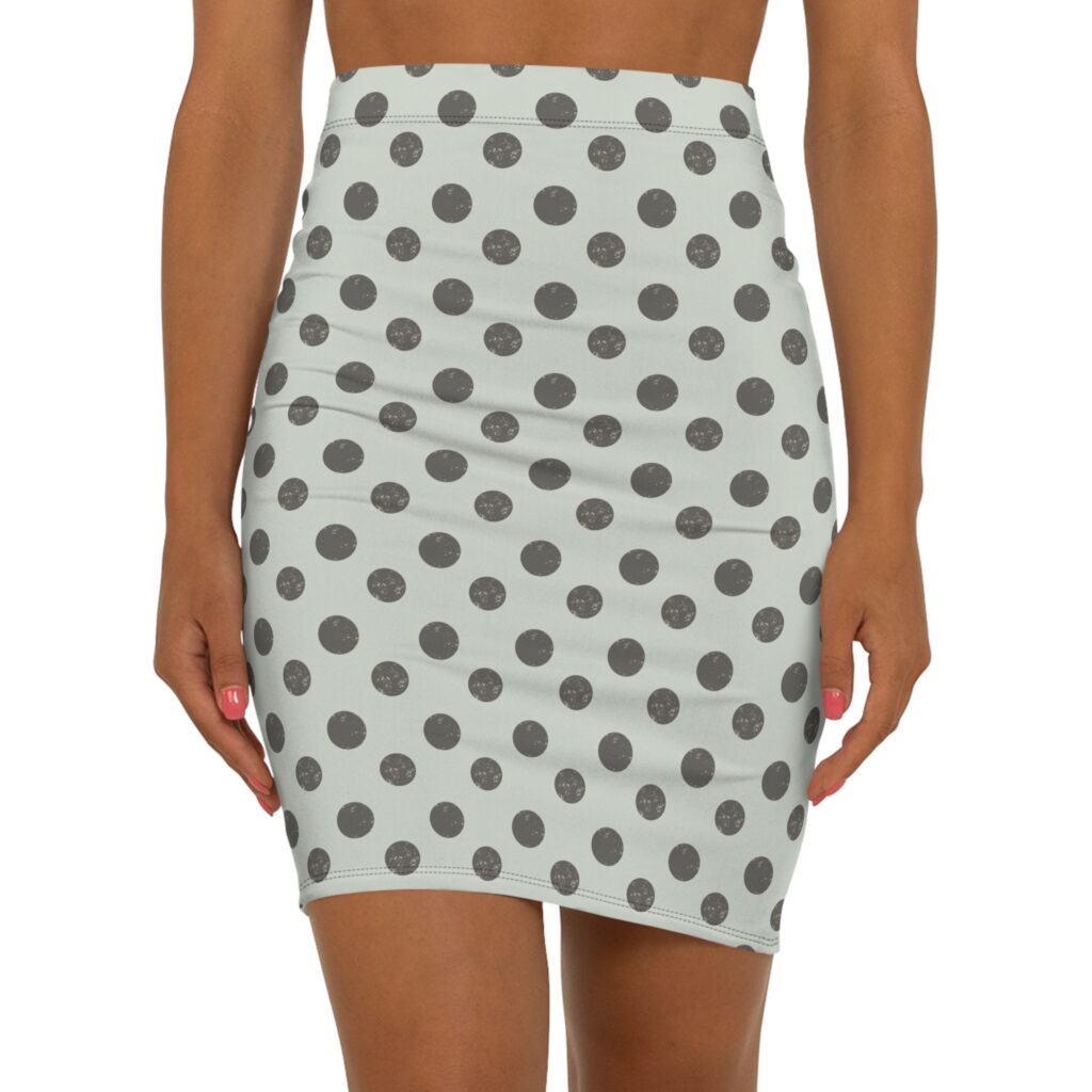Grey Polka Dot Pencil Skirt | Mid Waist Printed Skirt