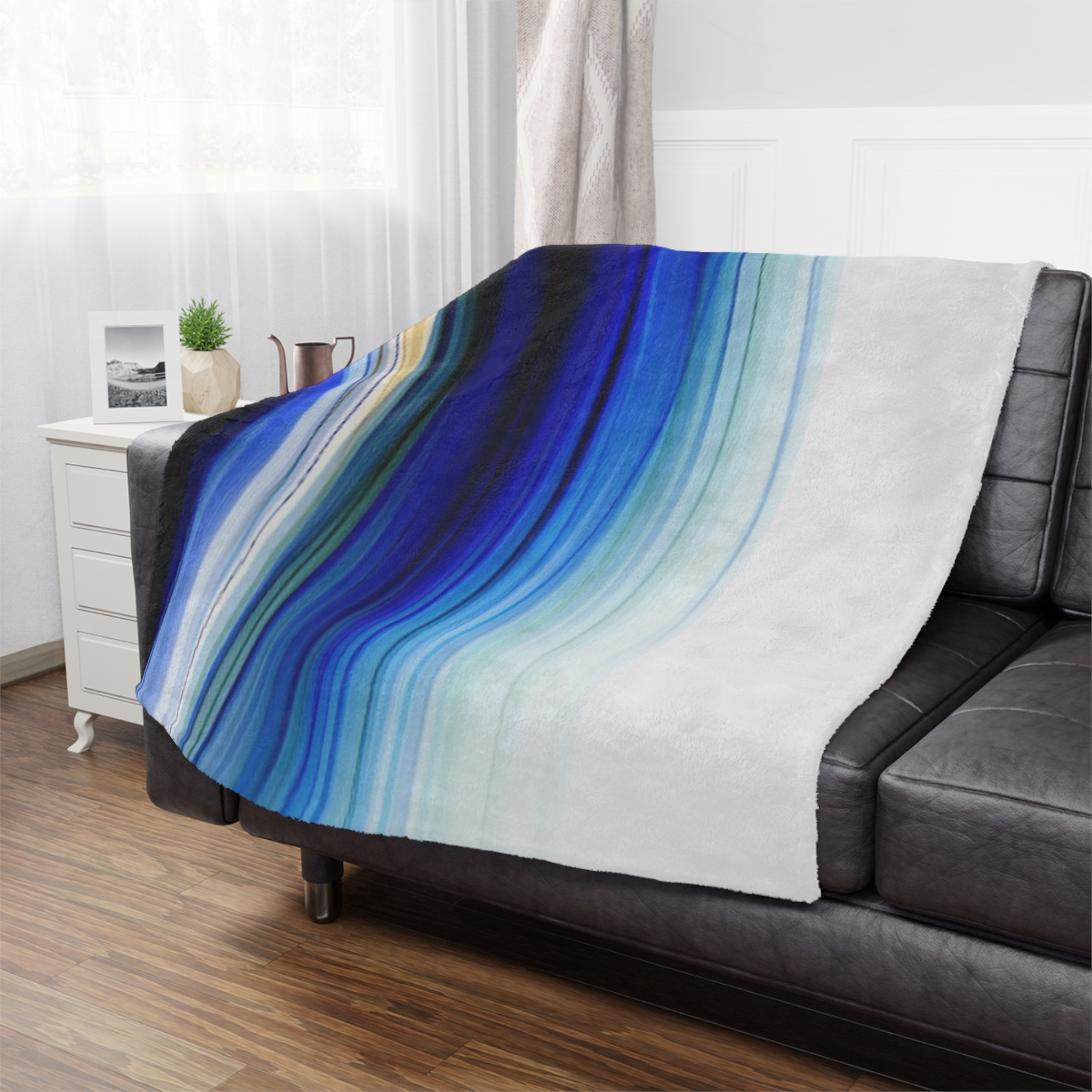 Abstract Blue Waves Minky Blanket - Image 8