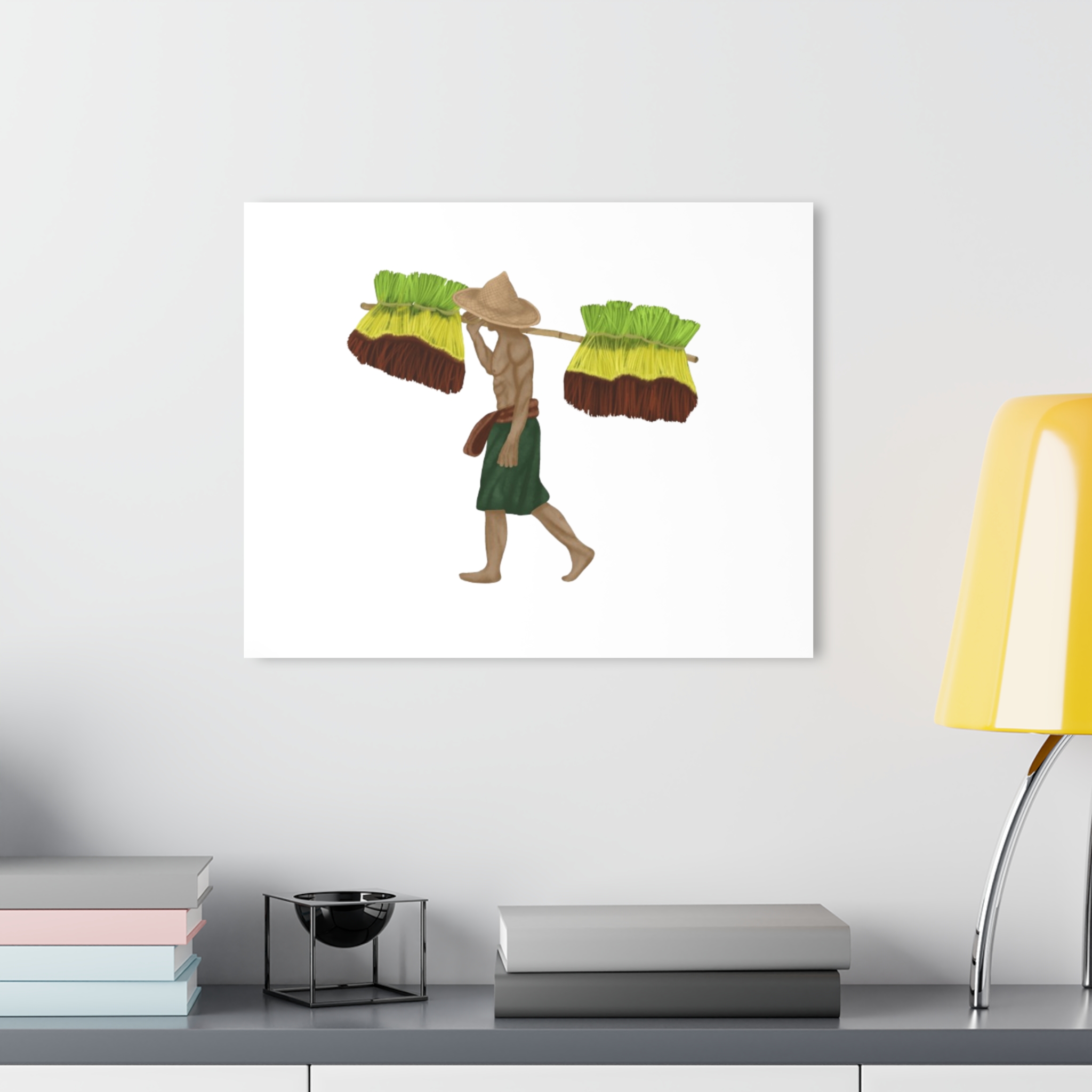 Acrylic Print – Market Vendor Carrying Brooms (French Cleat Wall Art) - Image 12