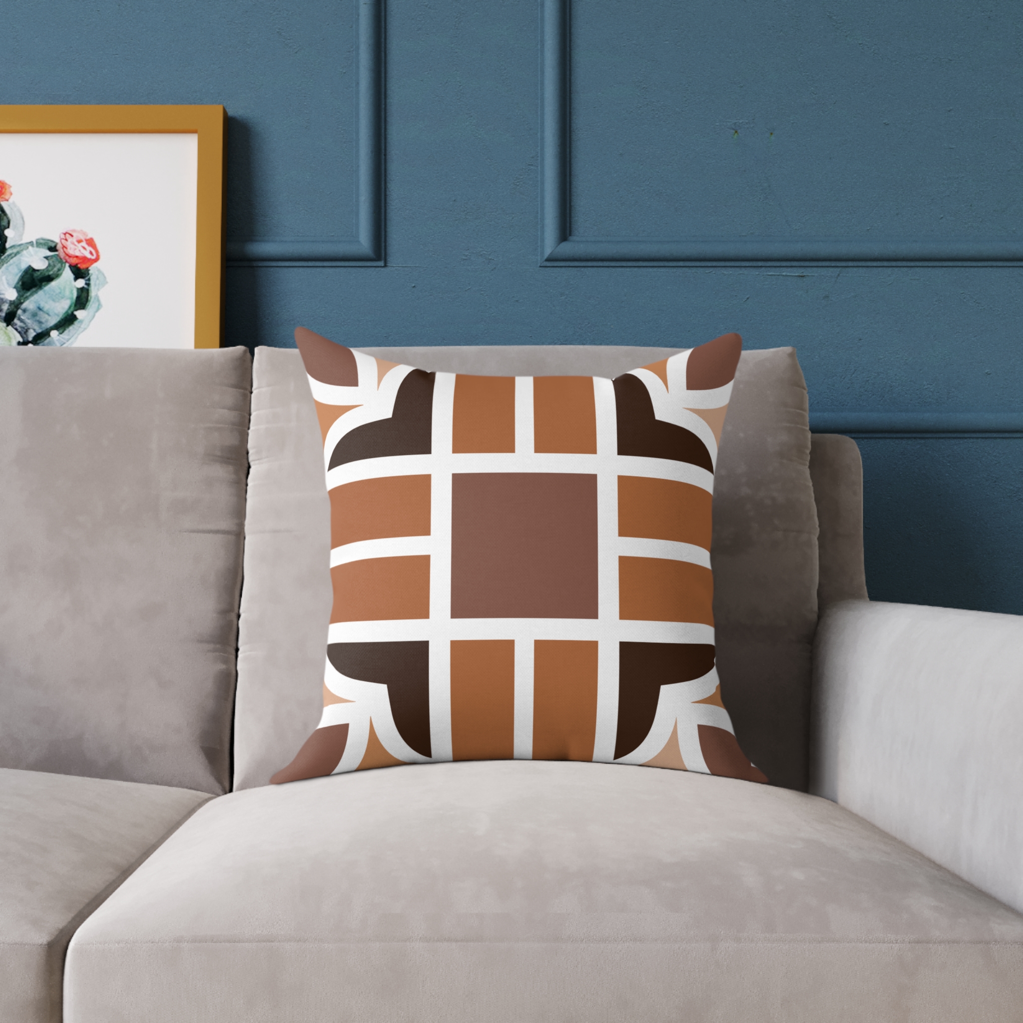 Retro Brown Geometric Square Pillow - Image 11