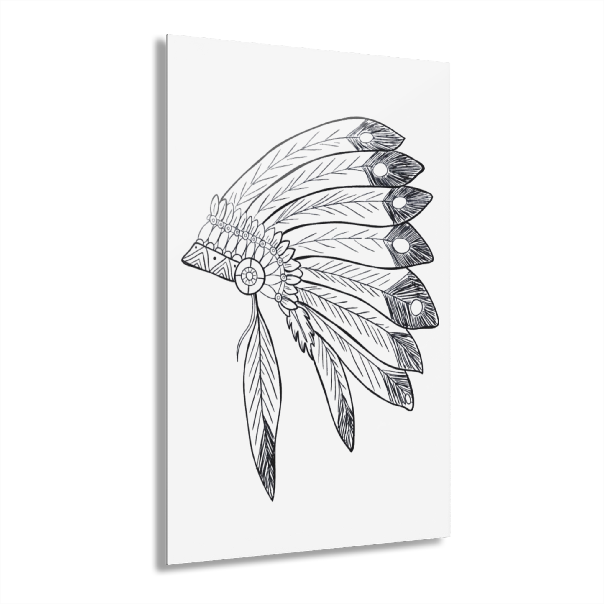 Acrylic Wall Art - Hand-Drawn Feather Headdress Print (French Cleat) - Image 16