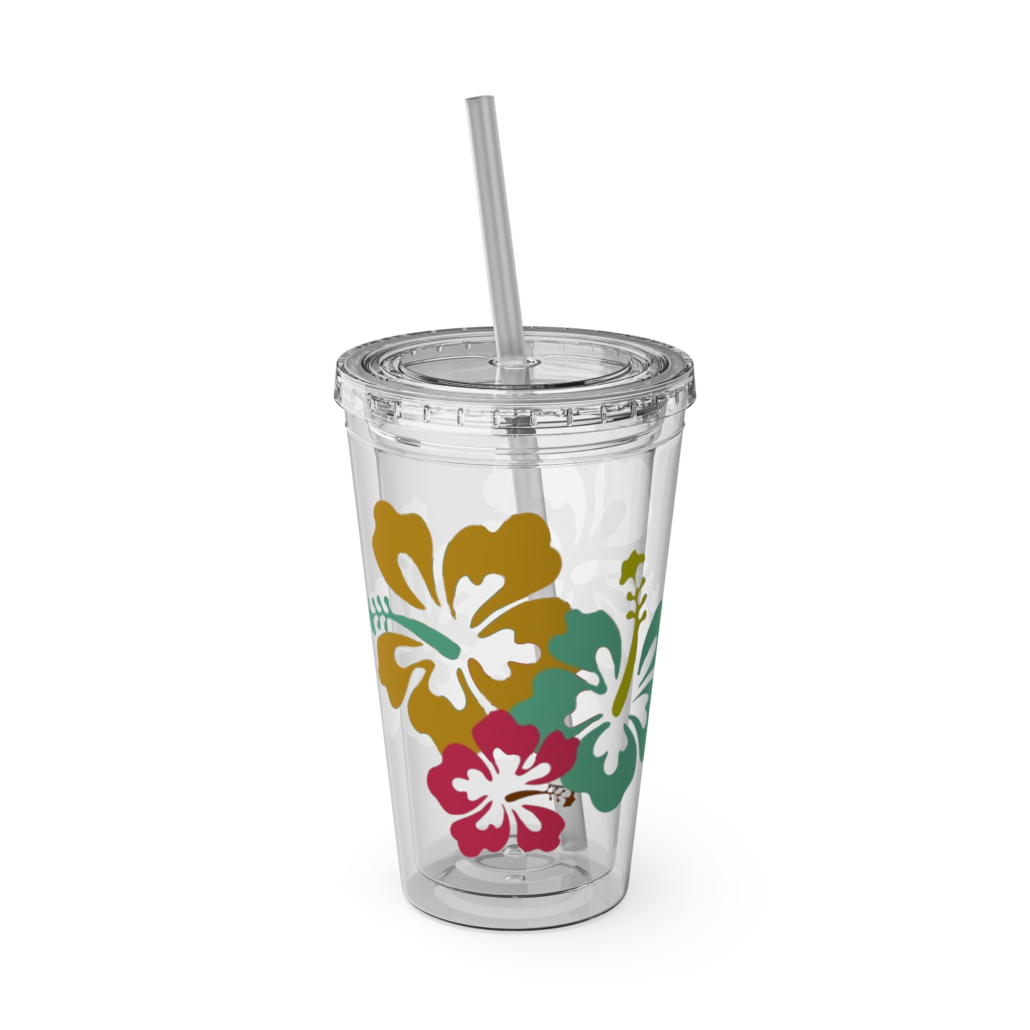 Tropical Hibiscus Print Tumbler | 16oz Straw Cup