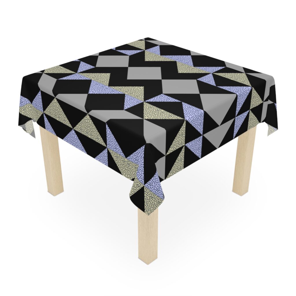 Modern Geometric Tablecloth — Black, Gray & Pastel Triangle Pattern