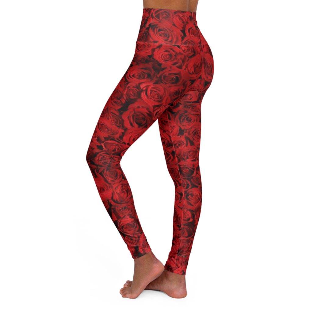 Red Rose Pattern High-Waisted Yoga Leggings