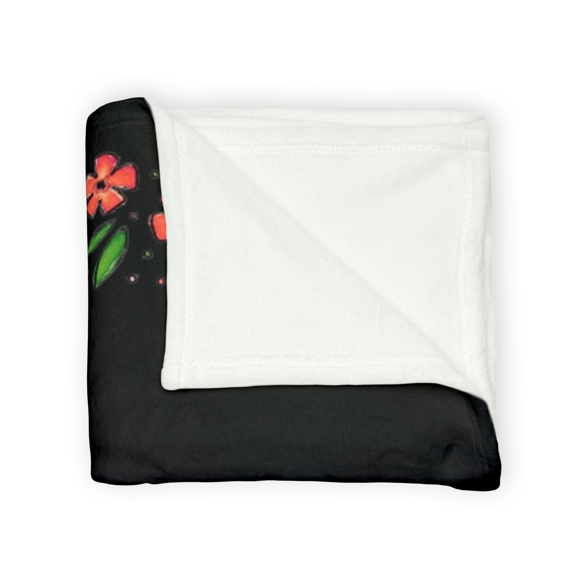 Floral Border Soft Polyester Blanket — Black Red Blossom Throw - Image 7