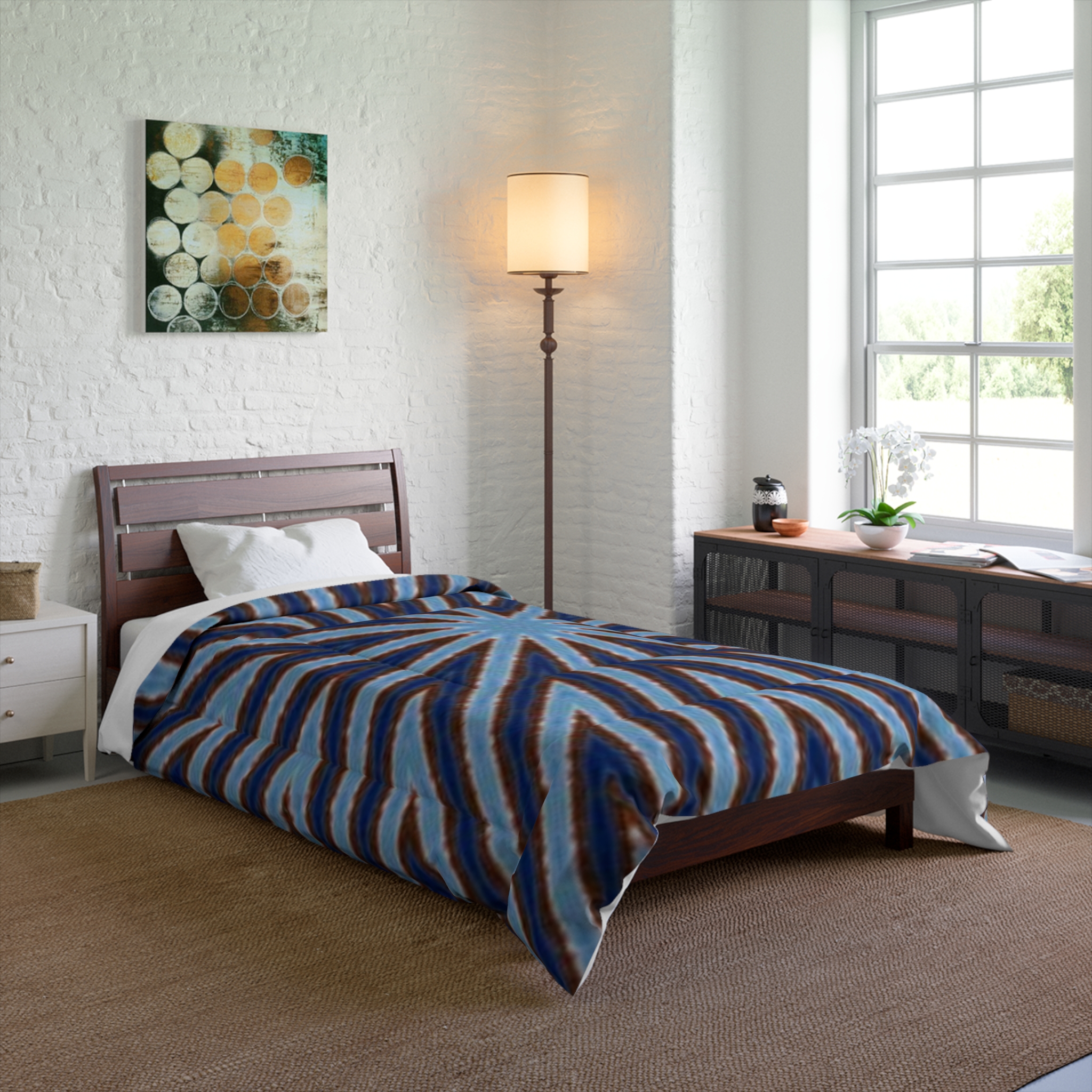 Blue and Brown Geometric Starburst Comforter - Image 8